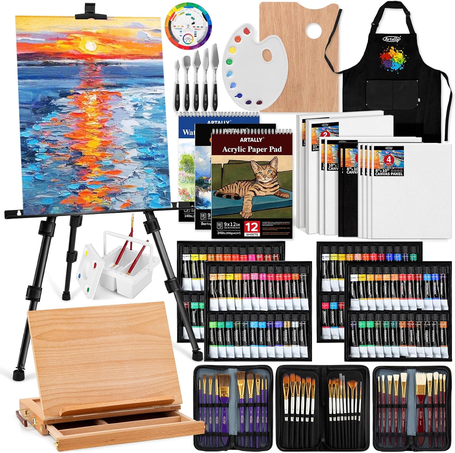 Photo 1 of  179Pcs Professional All-in-One Art Painting Kit with Aluminum & Beech Wood Easel, 96 Acrylic, Watercolor & Oil Paint Set, Complete Art Supplies Painting Set for Adults, Artists, Beginners 