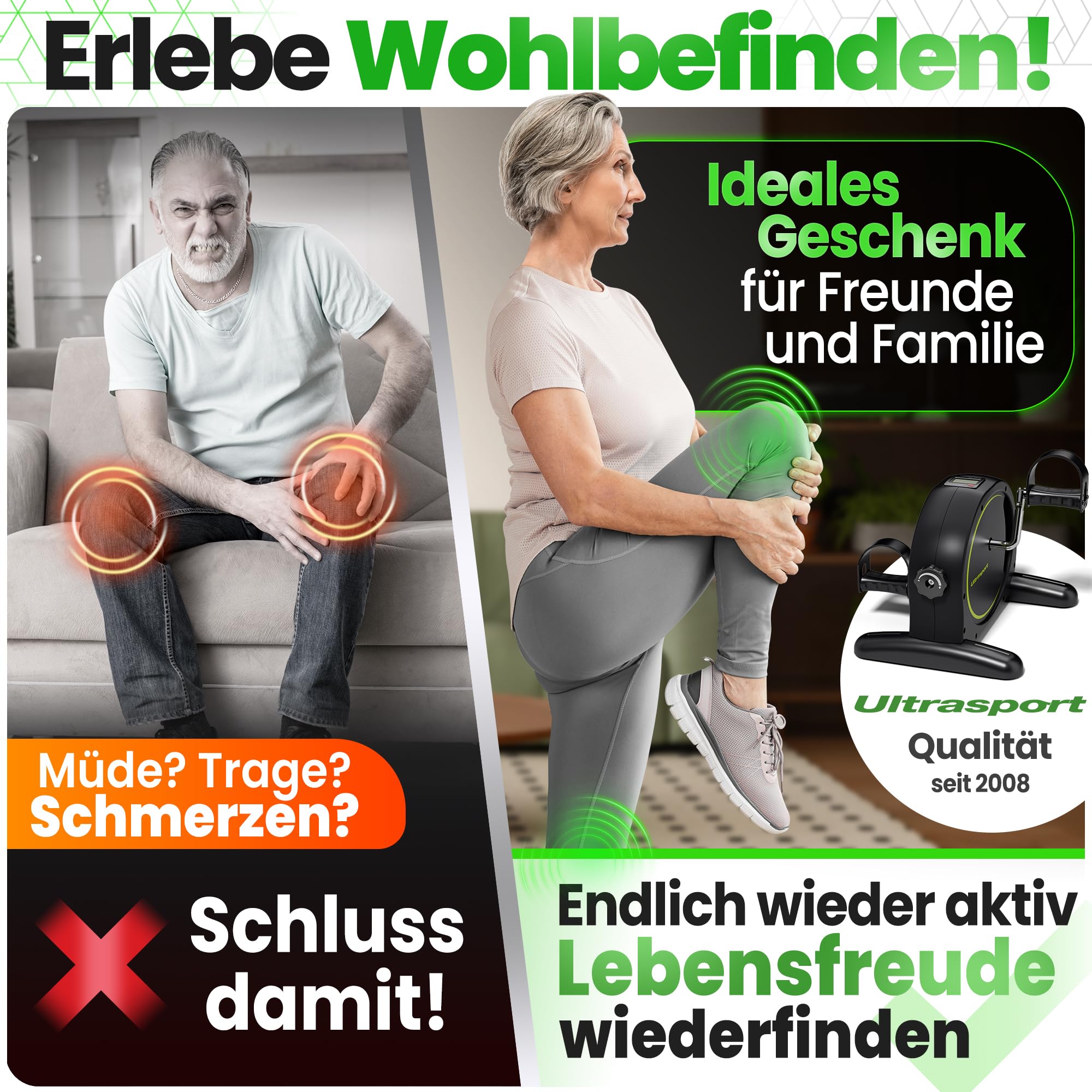 Ultrasport Pedaltrainer Deskbike Schreibtisch Fahrrad Arm- und Beintrainer inkl. Antirutsch-Matte CE Zertifiziert