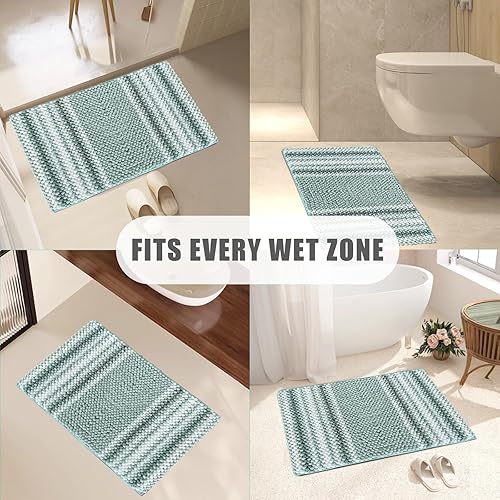 Miniatura 7 de HDFK Alfombra de baño y alfombras de baño, felpilla antideslizante de palomitas de maíz, súper absorbente e inodoro, alfombra a rayas adhesivas