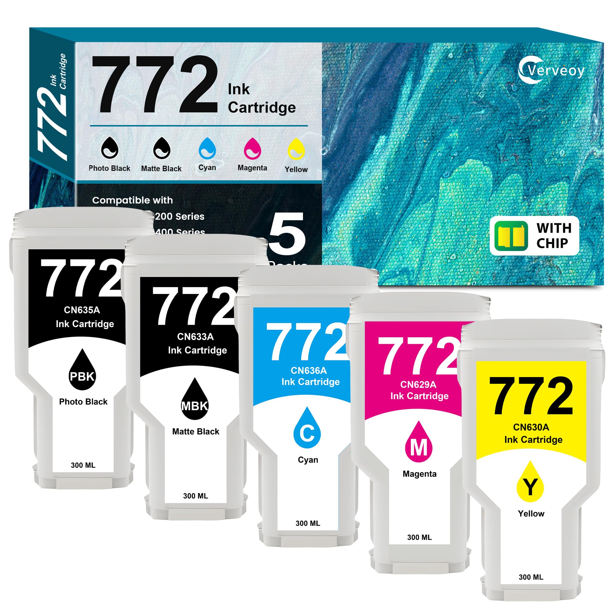 HP 772 インクカートリッジ 8色セット Amazon.com: 772 Ink 5-Pack Set with Chip Relacement for HP 772 Ink