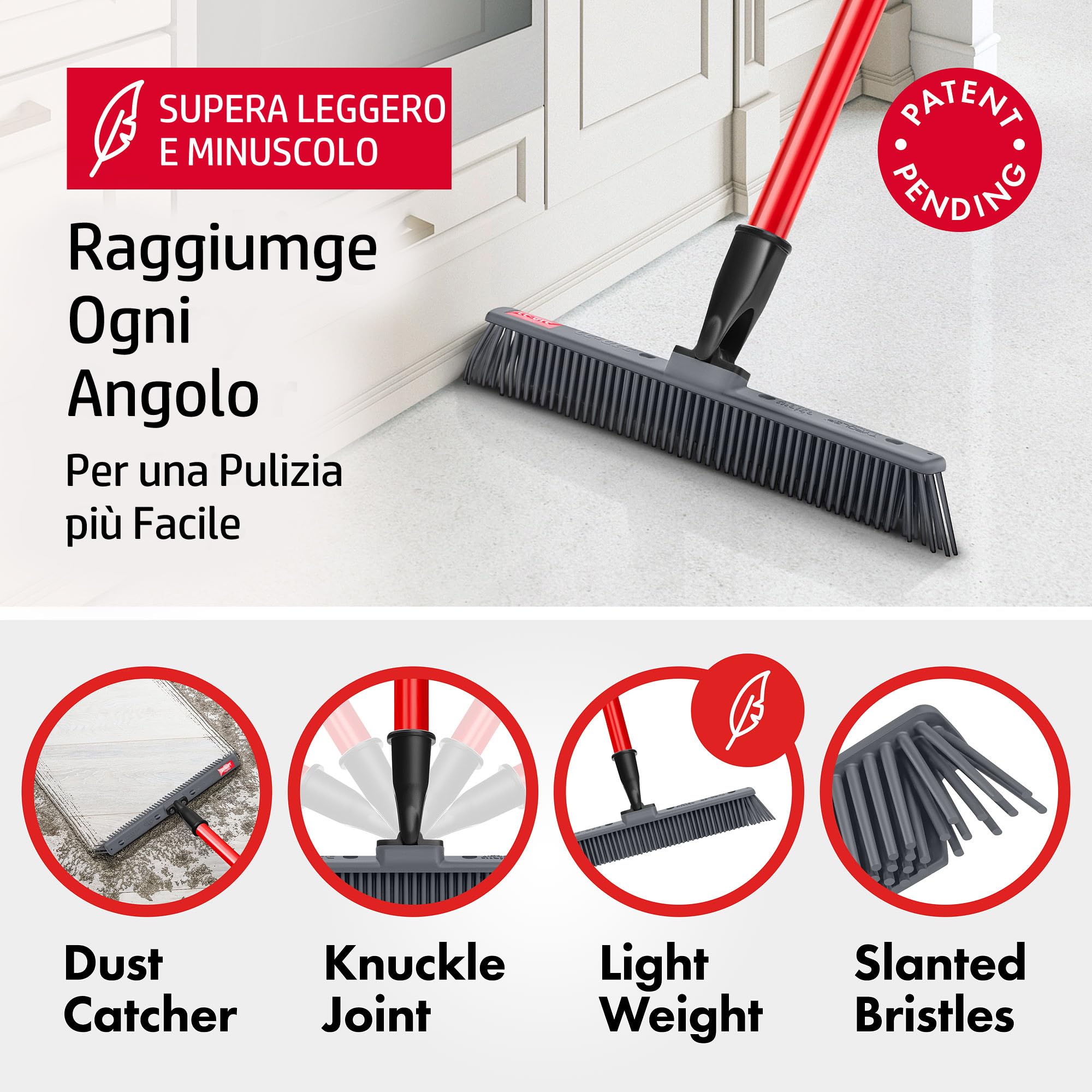Tyroler Scopa in Silicone per Pavimenti Giapponese | Testa di 30 cm per Scopa Silicone Pavimenti | Manico Antiruggine di 140 cm in Acciaio Inox e Resistente alla Ruggine