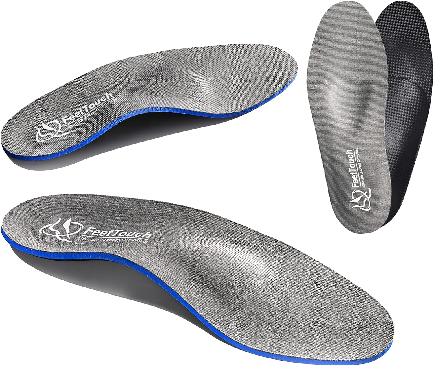 FeetTouch Strong Arch Support Orthotics for Metatarsalgia Morton's Neuroma,Ball of Foot Pain Relief Inserts Plantar Fasciitis Flat Feet with Poron Heel Cushion Grey Men10-10.5/Women12-12.5 Grey