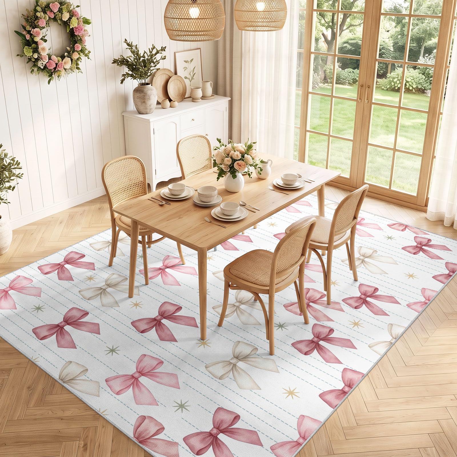 Tappeto morbido, lavabile, con fiocco, a righe, per soggiorno, camera da letto, lavabile, morbido, antiscivolo, decorativo, 80 x 150 cm