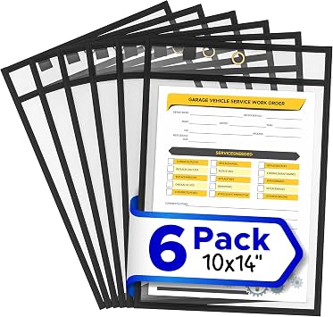 SCRIBBLEDO Dry Erase Pockets 6 Pack Reusable Tear-Resistant Sleeves, Tear Resistant Sturdy Stitching, 10x14 Large Black Pockets, Easy to Clean No Residual, Classroom Office Warehouse Black