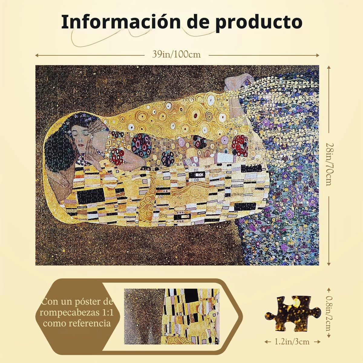 MISITU Rompecabezas de 2000 piezas para adultos, rompecabezas artístico "Kiss" de Gustav Klimt, juego familiar, rompecabezas desafiante para niños de más de 14 años