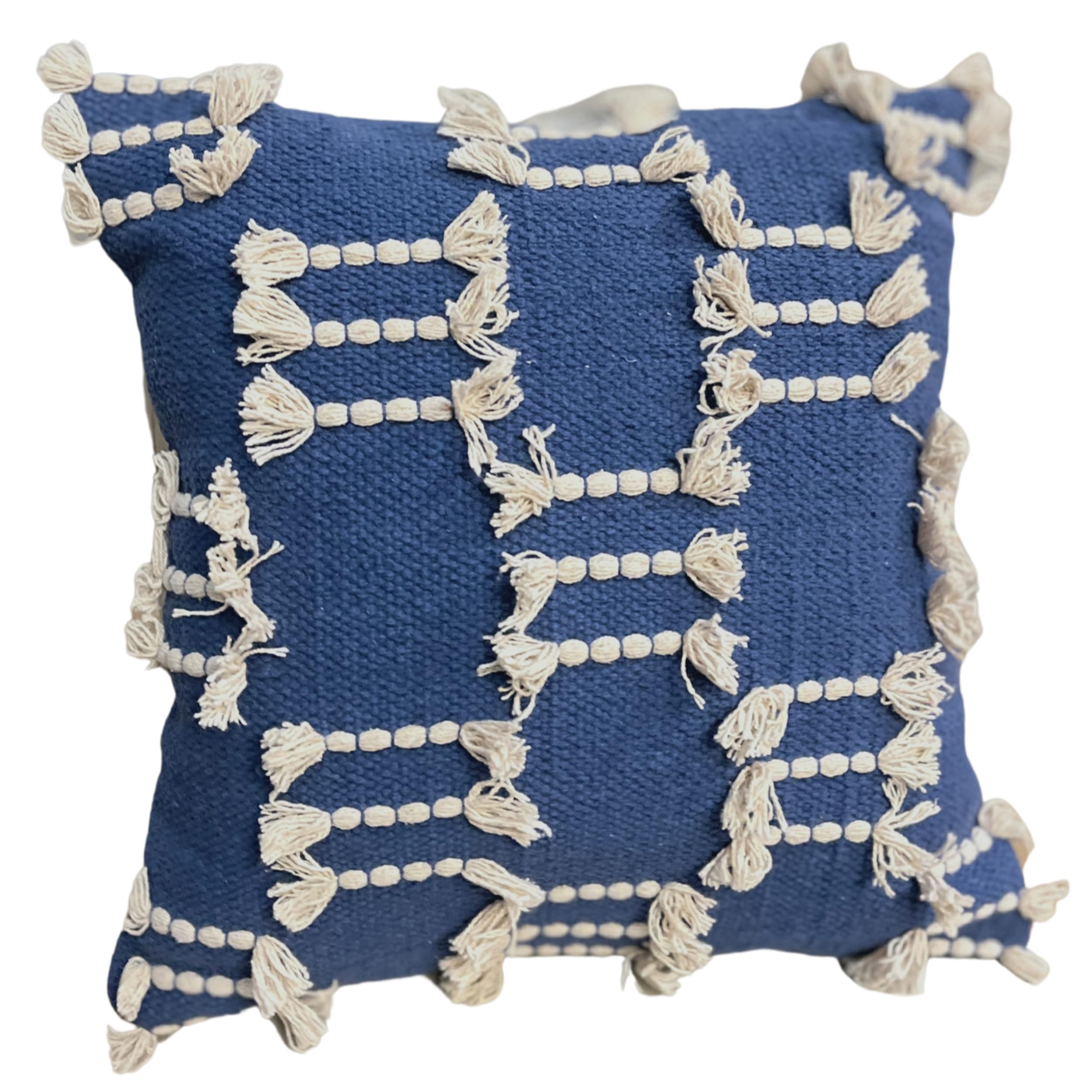 COCO MARKETPLACE Bohemian Pillow Covers 18x18 Inch Square Modern Rustic Throw Pillow Covers with Tufted Accents for Living Room, Bedroom, Couch, (Blue
