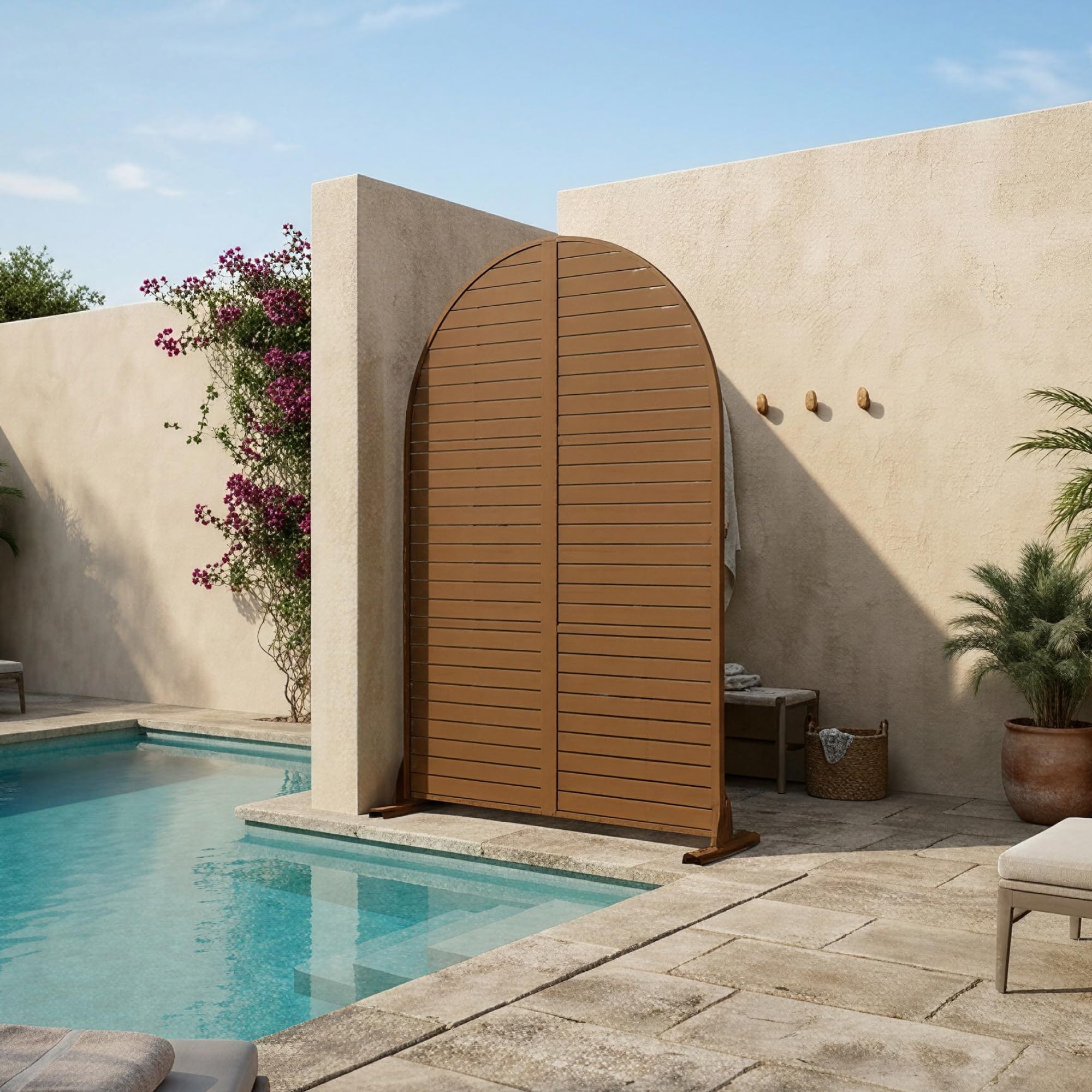 casa.pro Biombo Nordepp diseño Arco Redondeado Acero 180x90x40cm Marrón | Separador de ambientes tabique exterior interior pantalla de privacidad protección contra sol para jardín terraza balcón