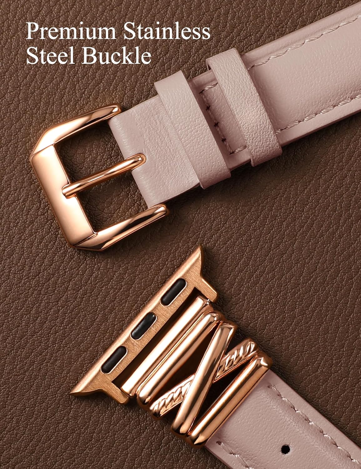 Minyee Leather Band Compatible with Apple Watch 42/41/40/38/44/45/46/49mm Women,Dressy Slim Premium Leather Strap with Designer X-Shape Metal Buckle for iWatch Series 11 10 9 8 7 6 5 4 SE/Ultra 3 2 1 - Image 3