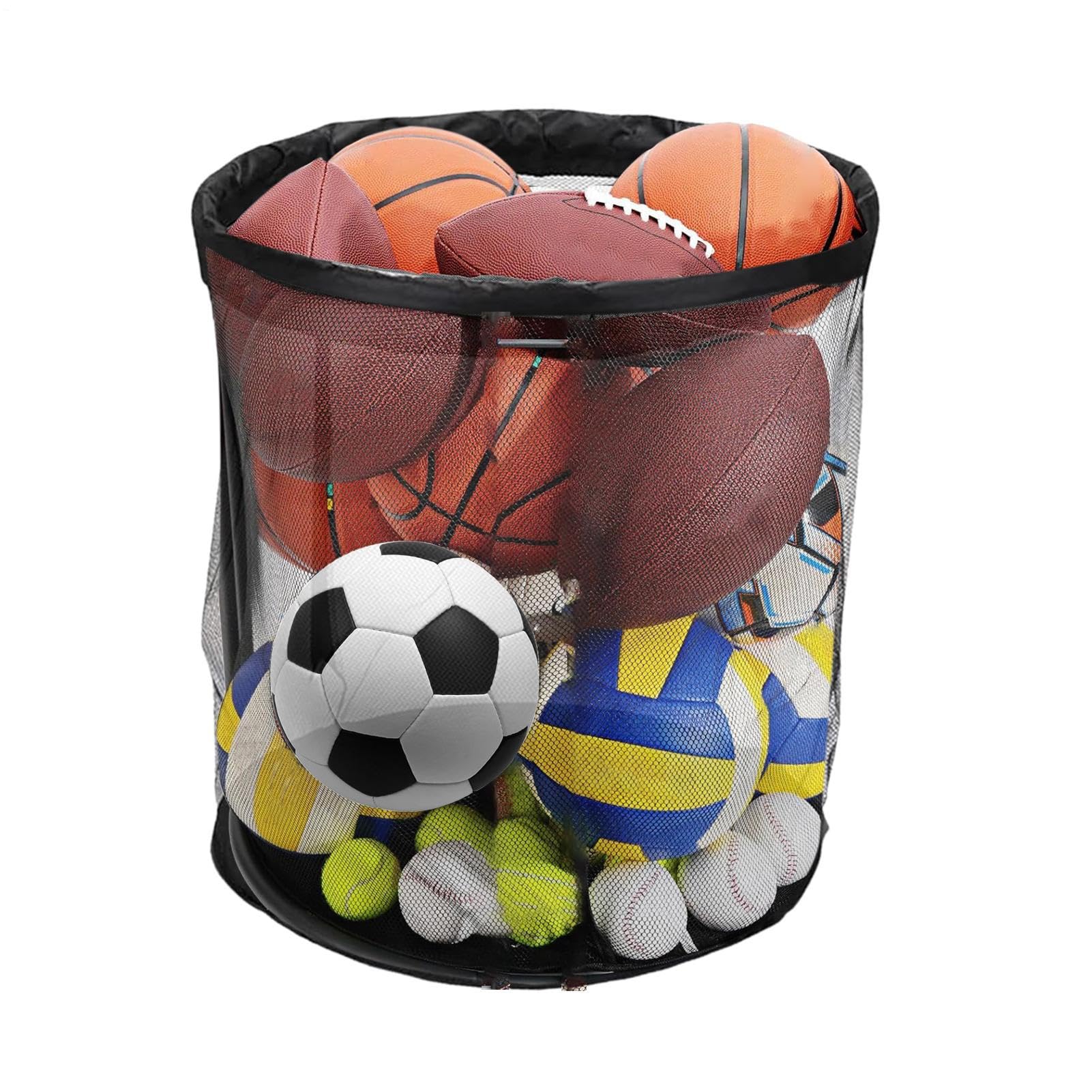 Garage Ball Storage - Ball Storage Bin | Sports Balls Storages Bins | Large Capacity Container Organizer Box Basket Net For Sport Pool Patio Deck Garden Outdoor - 23.62x23.62x24.41 Inches