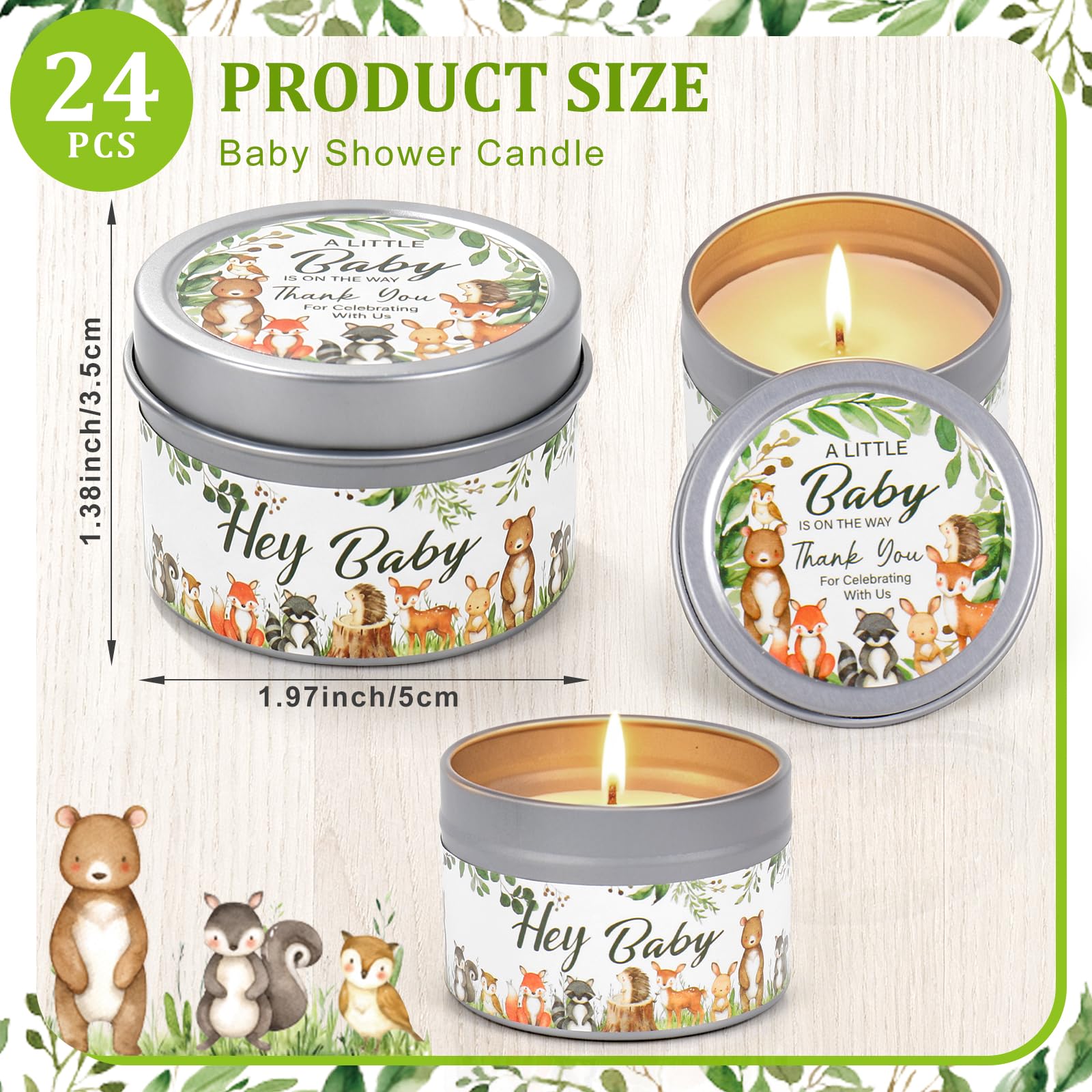 Whaline Candele profumate a forma di animali della foresta, in cera di soia, per baby shower, feste e feste, idea regalo, 24 pezzi