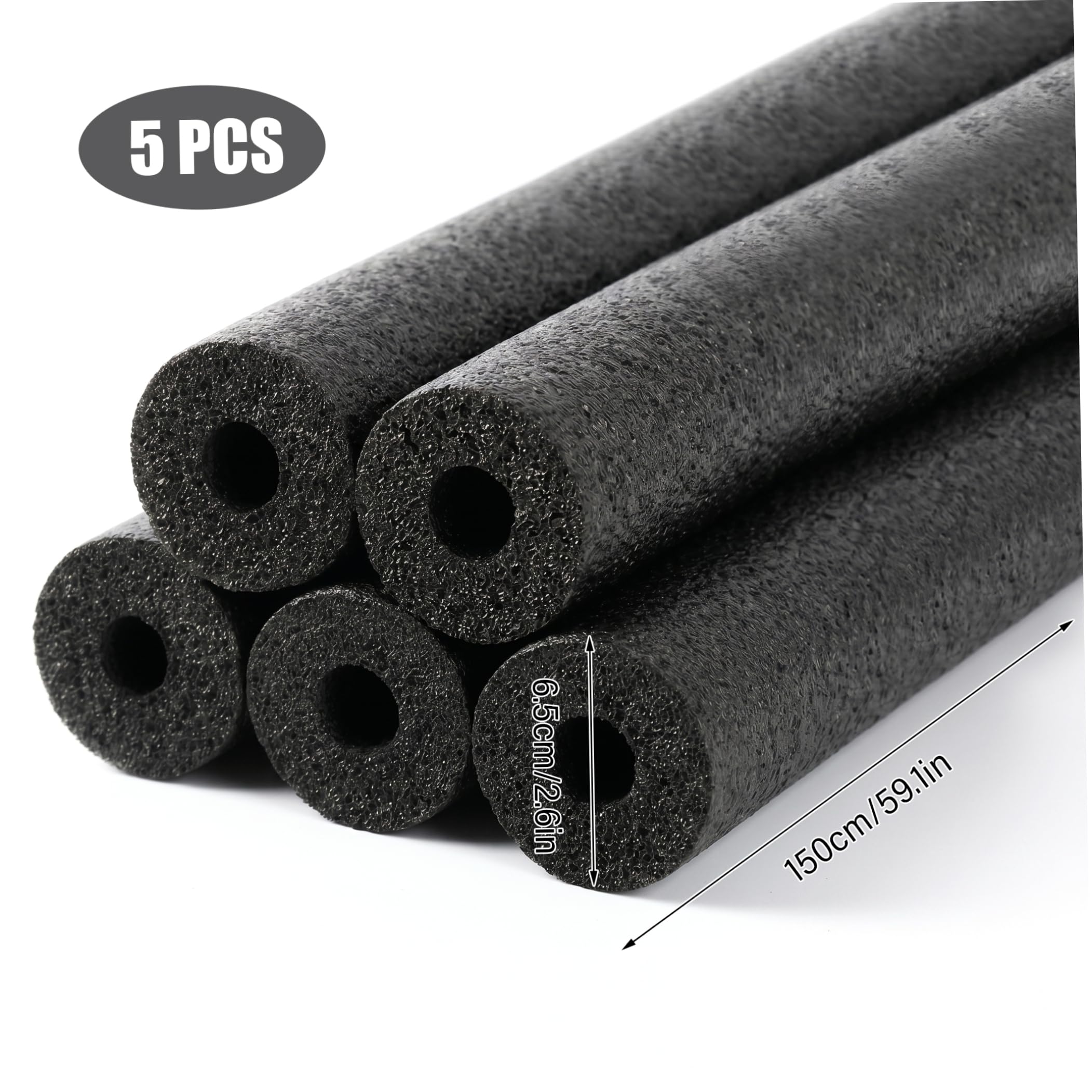 Lot de 5 nouilles de piscine jumbo en mousse creuse de 150 cm, accessoire d'eau antidérapant et anti-rayures, noir