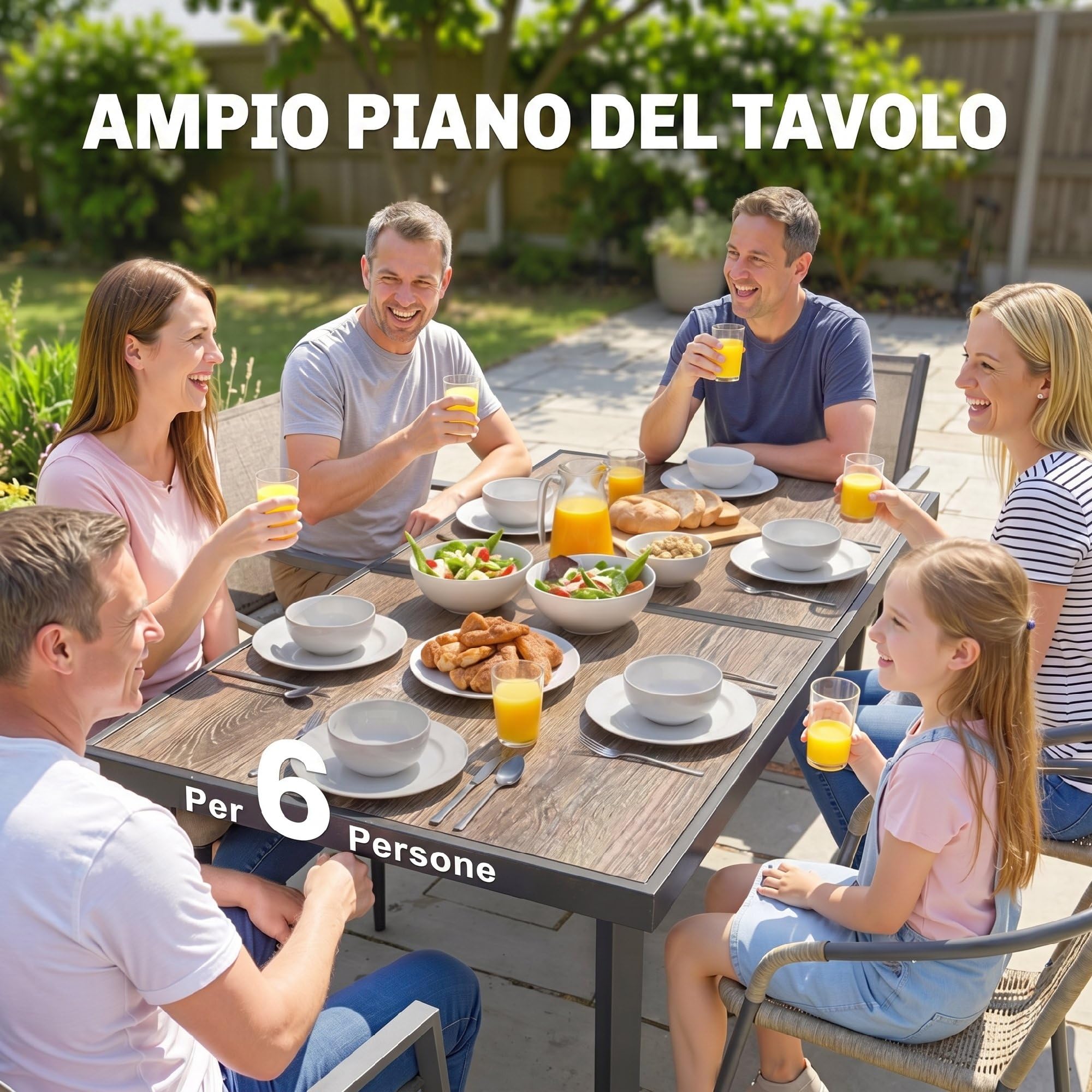 Outsunny Tavolo da Giardino Effetto Legno 145x85 cm per 6 Persone Grigio | Piano in Plastica, Tavola da Pranzo da Esterno Rettangolare, Gambe in Acciaio, per Patio, Terrazzo, Balcone