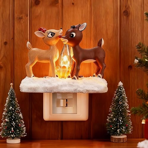 Luz nocturna de fogata de renos navideños lámpara LED de imitación de fogata, decoración de Navidad, llama parpadeante para dormitorio, pasillo,
