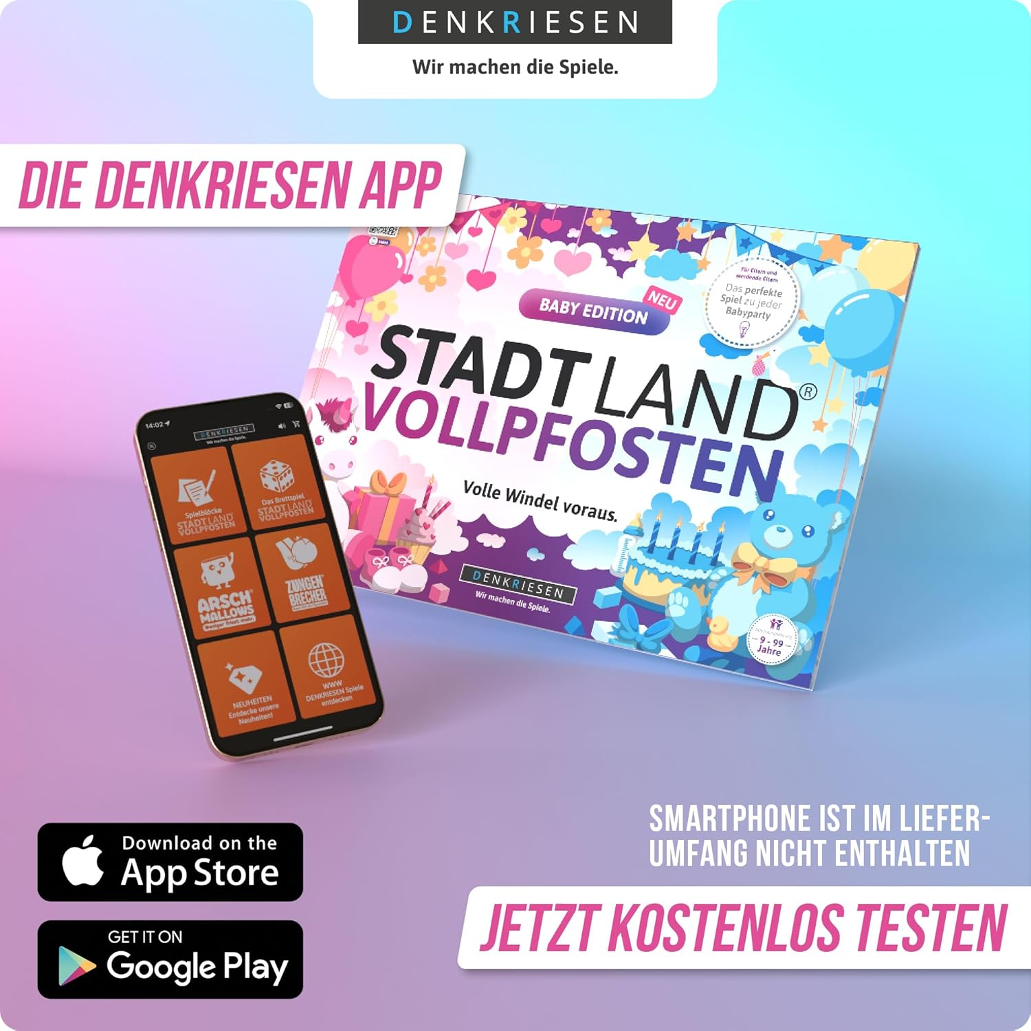 DENKRIESEN Stadt Land Vollpfosten® A4 - Baby Edition | From 9 Years | City Country River | Family Game, Purple, SL2028