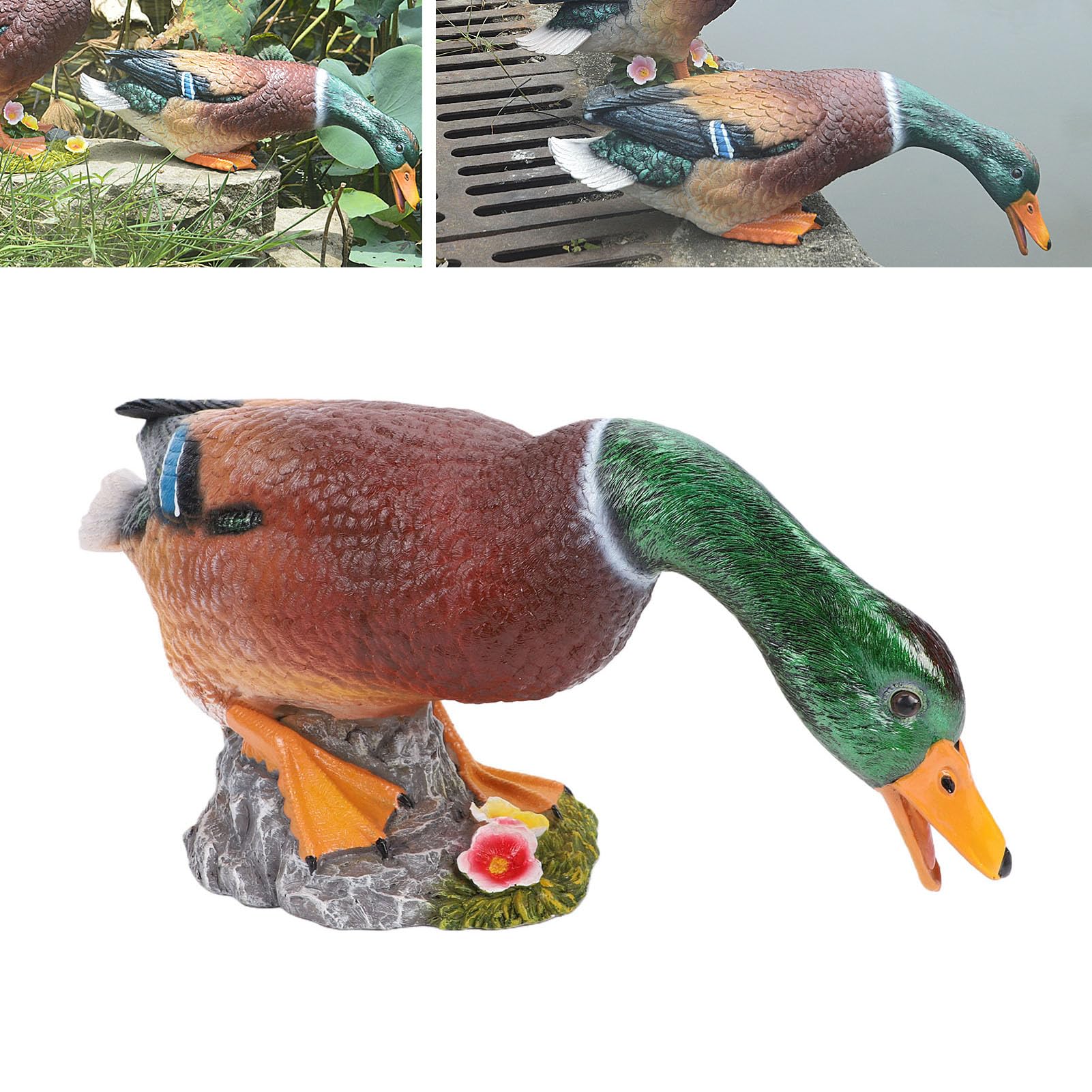 Haofy Statua di Anatra Germano Reale Dipinta a Mano in Resina, Anatra a Testa in giù, Statuina in Cerca di Cibo, Scultura Animale per Giardino, Patio Esterno, Decorazione per Prat