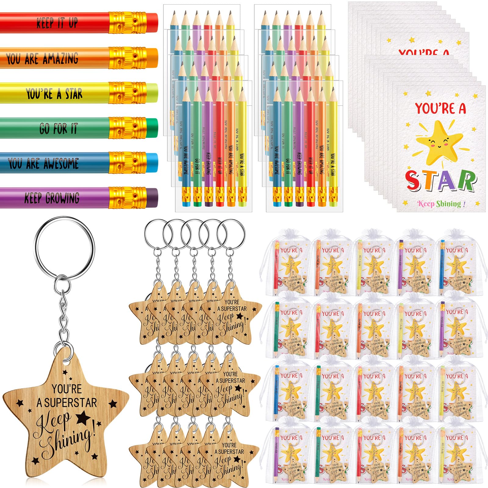 Sinmoe 30 Sets End of Term School Leaver of 2026 Class Gifts for Students from Teachers Include Positive Affirmation Card Star Keychains Rainbow Pencils Teacher to Leaver Gifts (Superstar) โ image 1