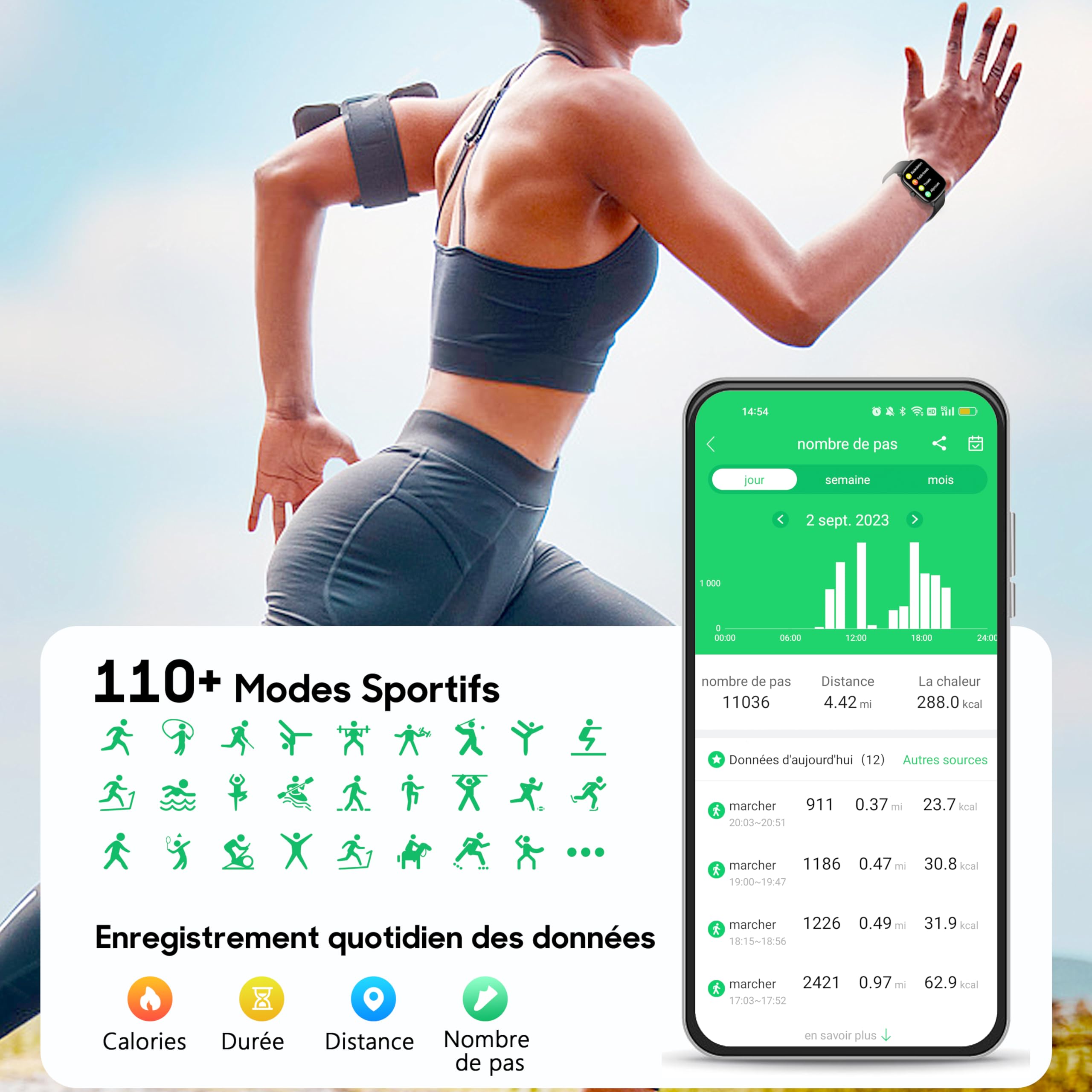 KALINCO Montre Connectée Femme Homme Enfant, 1,69" Smartwatch 100+ Modes Sportifs Podometre Moniteur de Fréquence Cardiaque Tension artérielle SpO2 Montre Intelligente Bracelet pour Android iOS