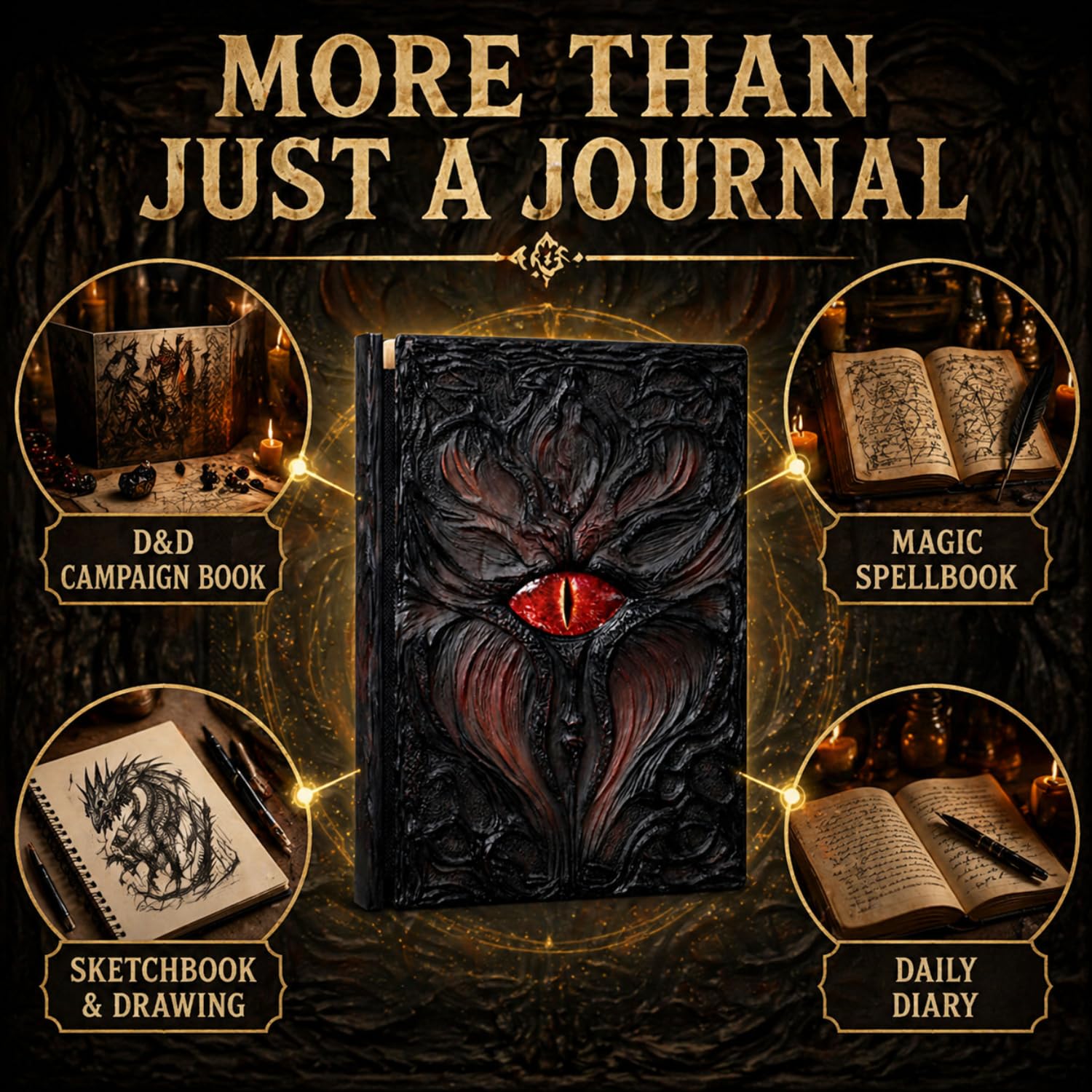 Journal 3D en relief œil de dragon, carnet de notes de voyage à couverture rigide pour campagnes DND, écriture, croquis, collection, cadeau, décoration et format A5 (A5-s-rouge)