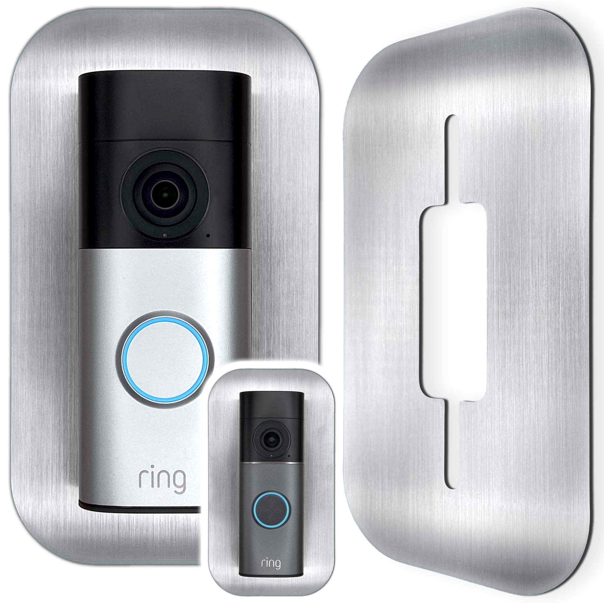 Ouverture en acier inoxydable | Accessoires pour sonnette vidéo/vidéo Doorbell Wired Plus câble & câble Pro | Support, panneau, fixation, plaque pour sonnette sans fil Alexa d'extérieur