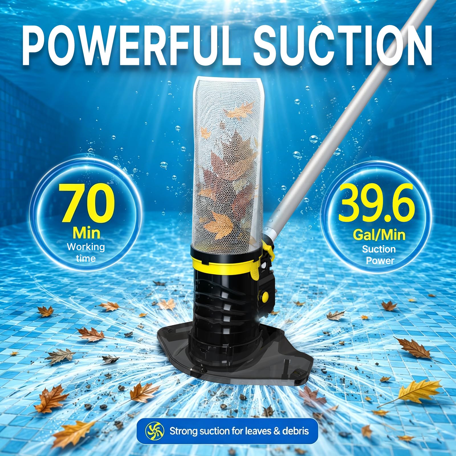 Grand aspirateur de piscine rechargeable 83 GPM