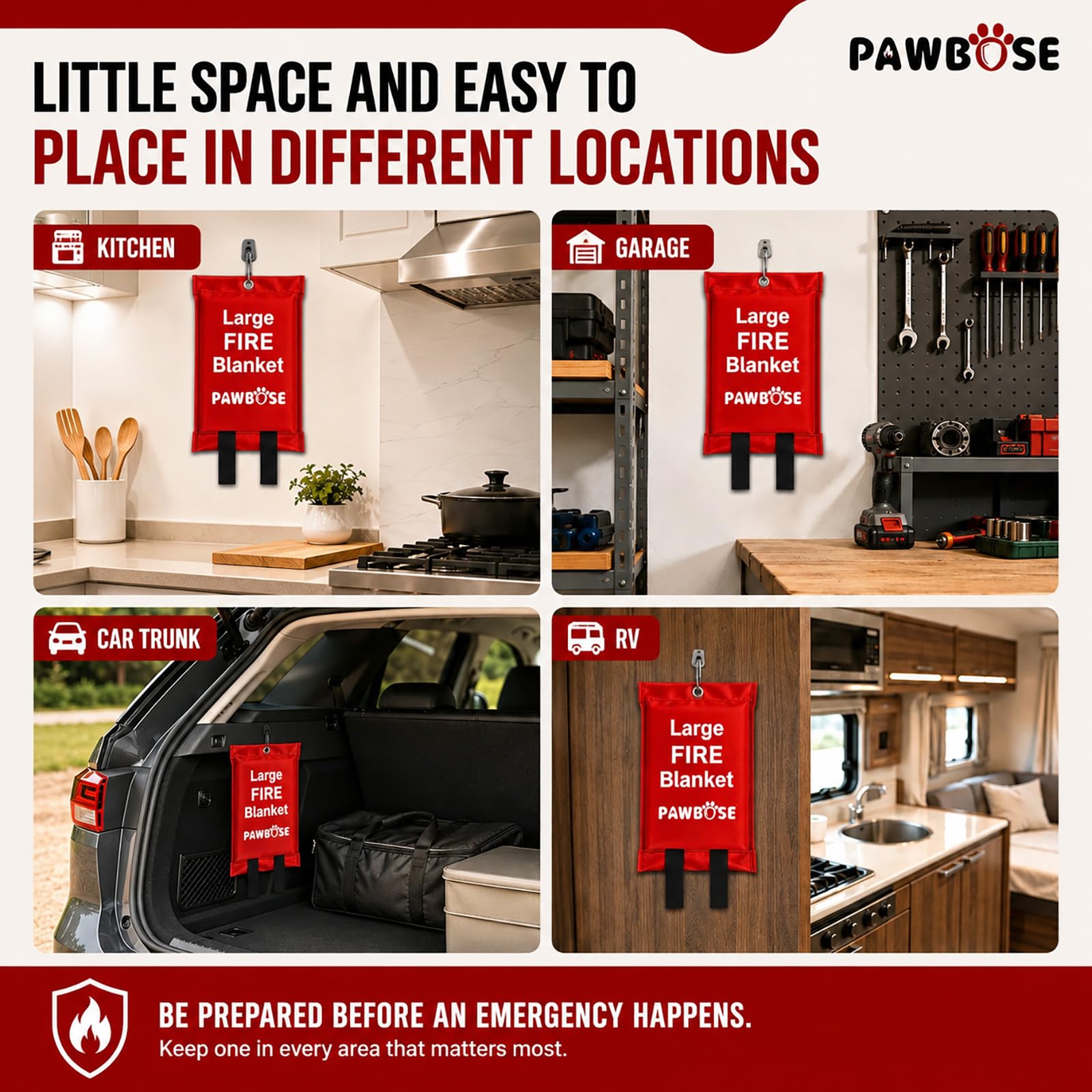 PAWBOSE Manta ignífuga extra grande de 3 x 4 m, de fibra de vidrio, manta ignífuga de alta resistencia para cocina, taller y camping