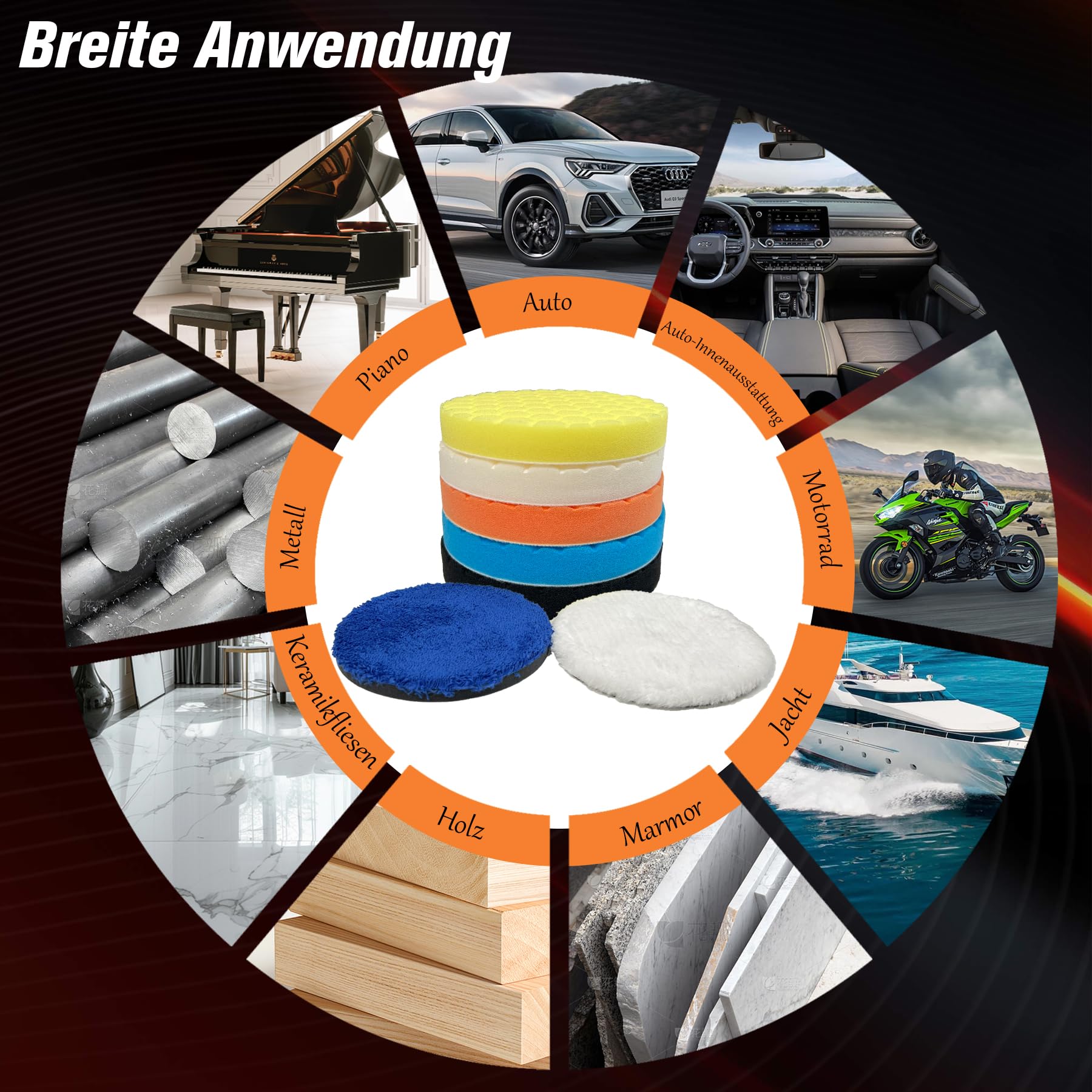 7tlg 150mm Polierpad Klett Set, Konvixon Waben Polieren Schwämme, Auto Polierpads, Wachs Polierschwamm Waschbar, Polishing Pad,vielseitiges Polierschaum Set für Exzenter Poliermaschine Schleifmaschine