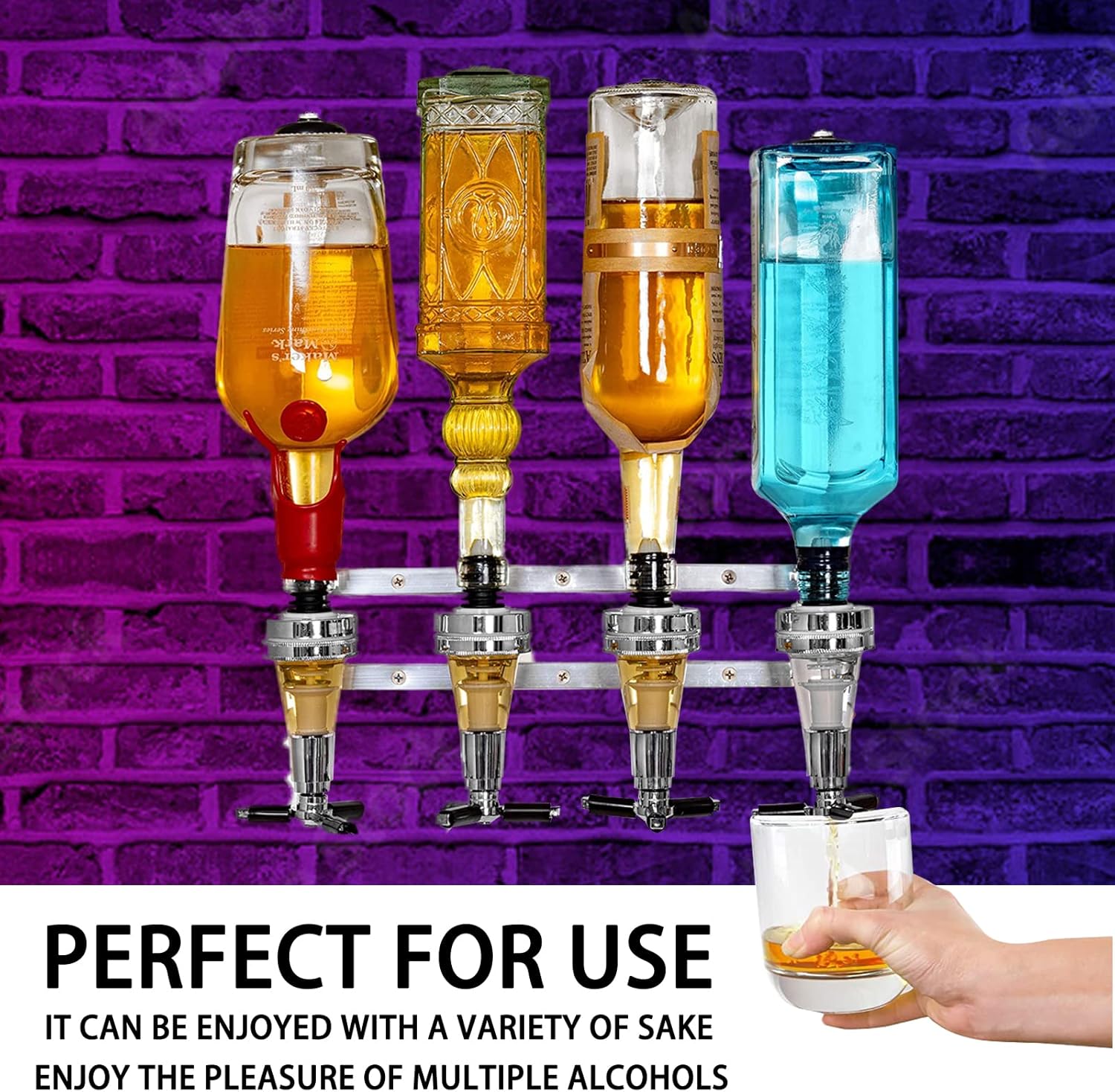 Wall Mounted Liquor Dispenser Revolving Nozzle Drinkware Set Bar Butler Bracket Wine Dispenser Machine Drinking Pourer 30ml by MUGLIO 4 Bottle