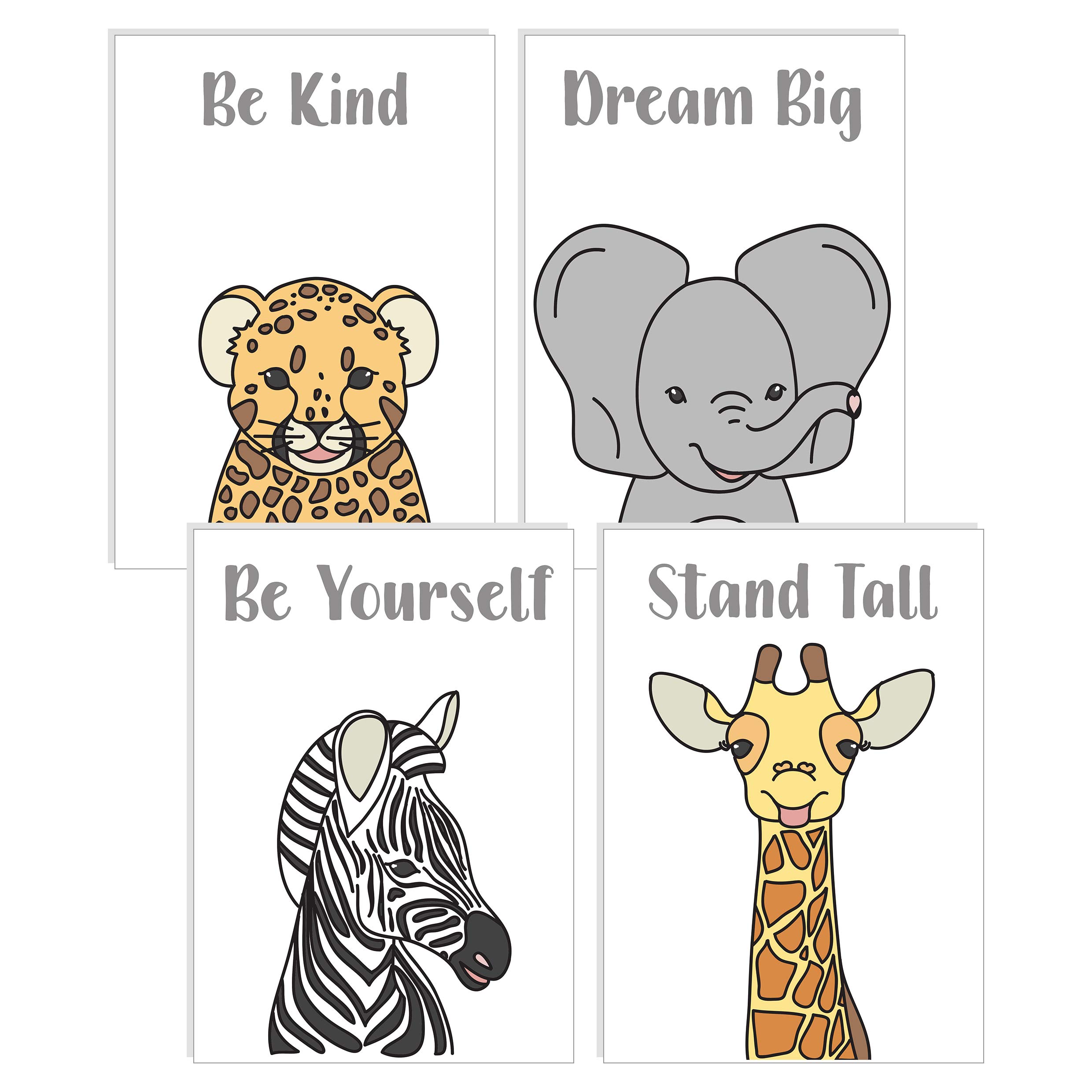Wish  Factory  Children's Room Print - Pack of 4 Illustrations DINA4 Animal Poster for Safari Nursery - Animal Prints for Nursery Perfect for Baby Boy and Baby Girls Bedroom Accessories