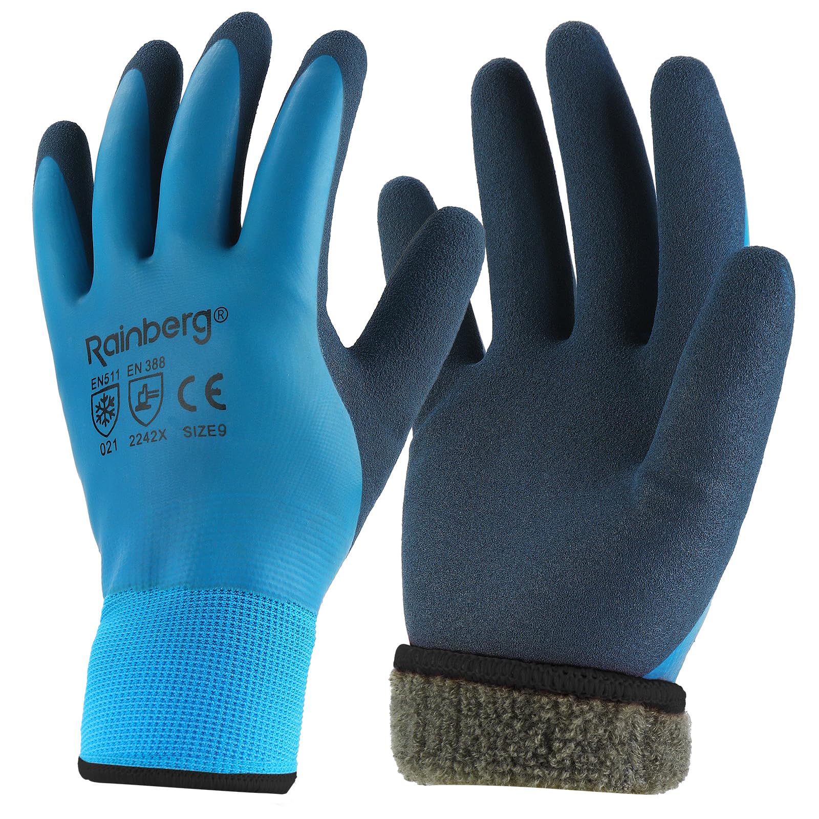 Rainberg 1 Pair Waterproof Thermal Winter Work Gloves, Fleece Liner Insulated Warm for Cold Weather, Safety Gloves with Superior Grip, Outdoor Gardening, Car Washing, Fishing, Multipurpose (Blue, L)