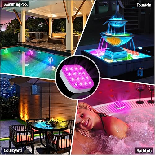 Miniatura 8 de Luces LED sumergibles con control remoto, luz LED subacuática impermeable recargable, 16 colores cambiantes, magnéticas, flotantes, sumergibles para
