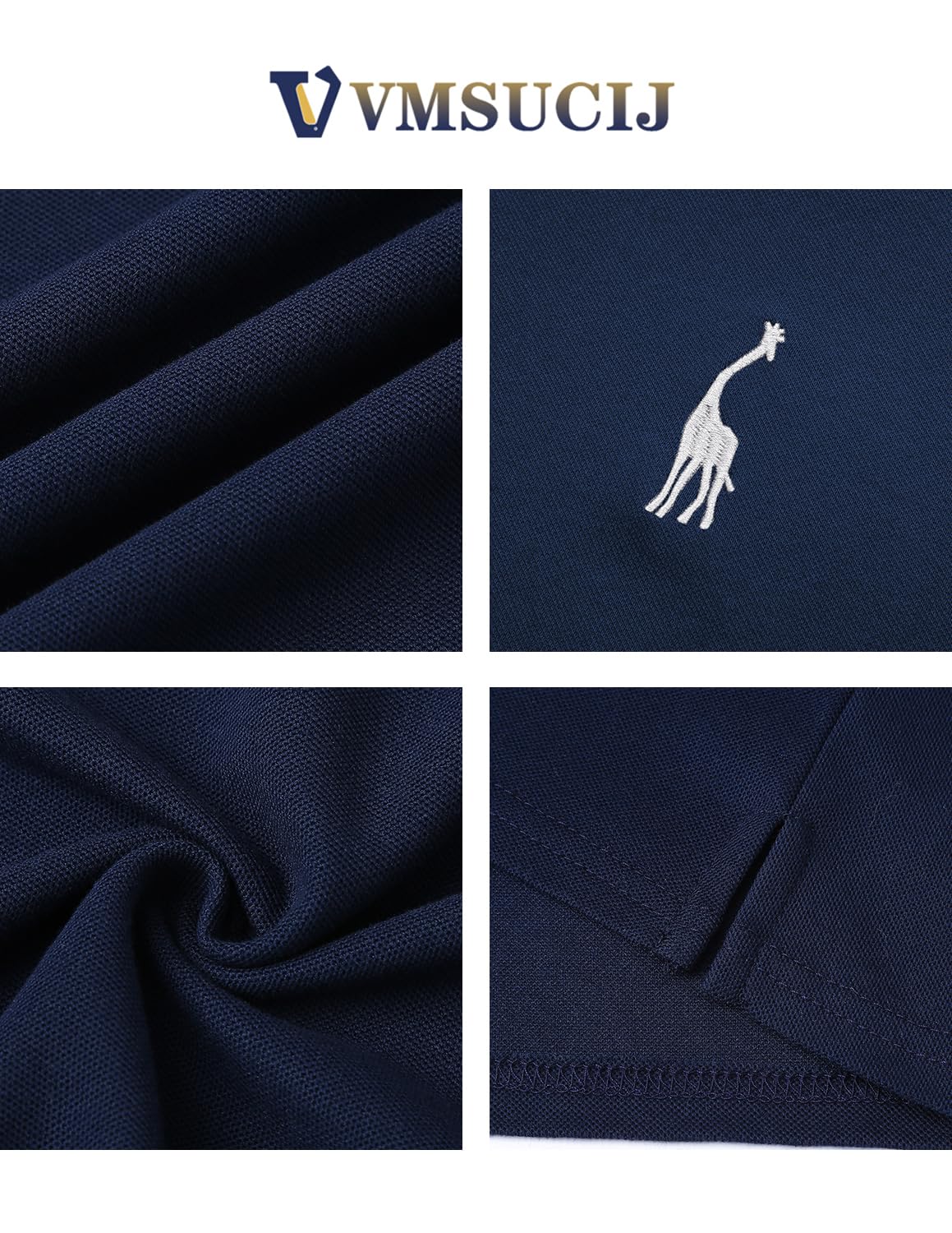 VMSUCIJ Polo Uomo Manica Corta in Cotone Giraffe Embroidery Classic Polo Neck Golf Shirt