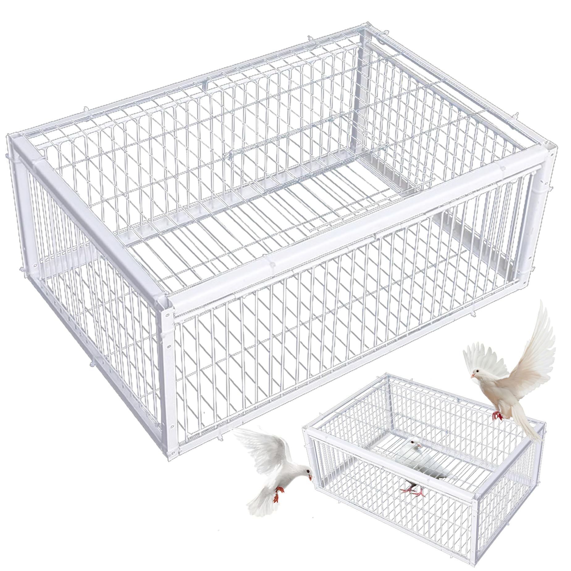Jaula para Trampa para Palomas, 16.0 x 12.0 x 10.0 in, Gran Trampa para pájaros con Cuatro entradas de Acceso unidireccional y tragaluz para Palomas, Pollos, Granjas, graneros y Jardines