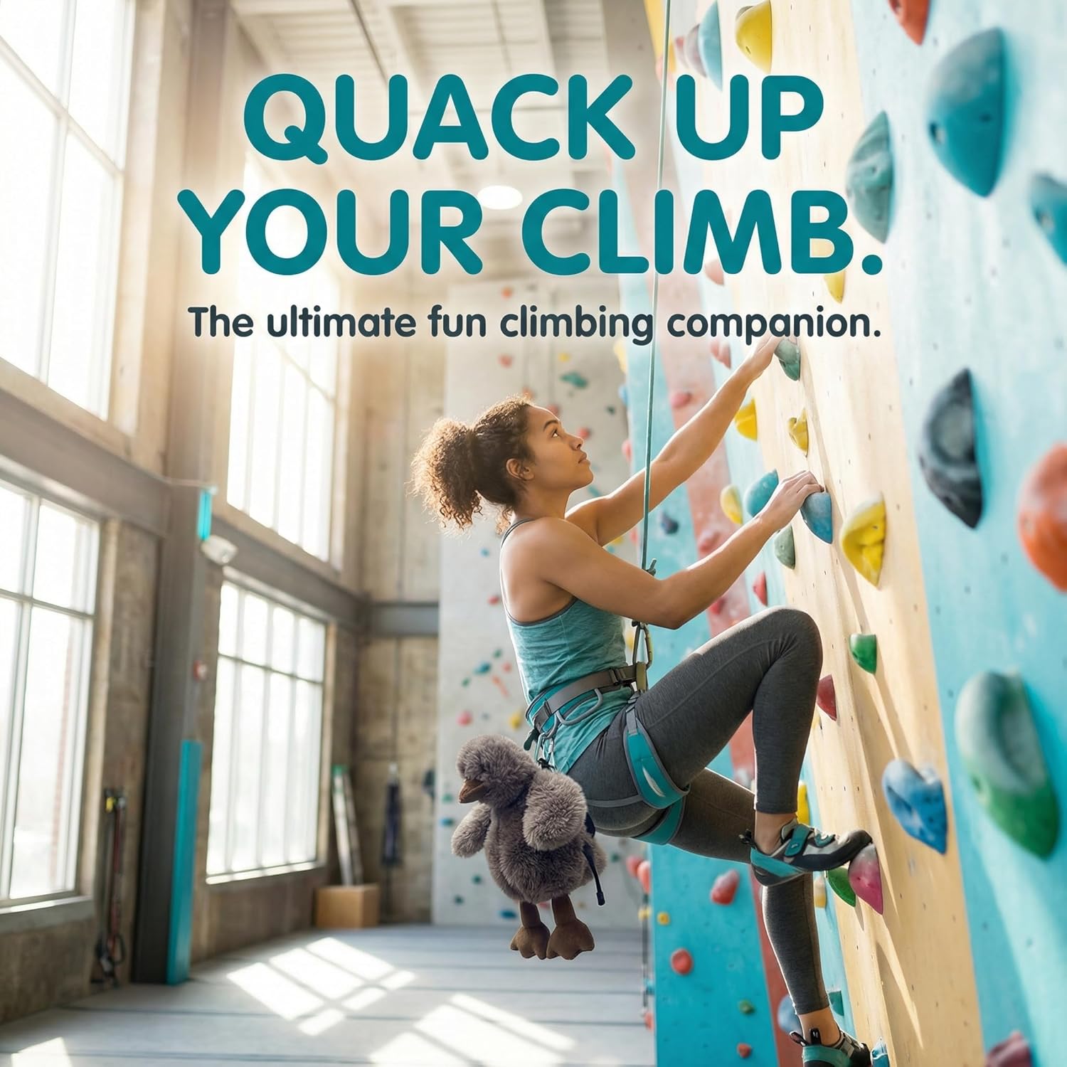 Duck Rock Climbing Chalk Bag, 10.6‘’Fun Plush Animal Chalk Pouch with Drawstring, Adjustable Waist Belt for Indoor Outdoor Bouldering Sport Climbing