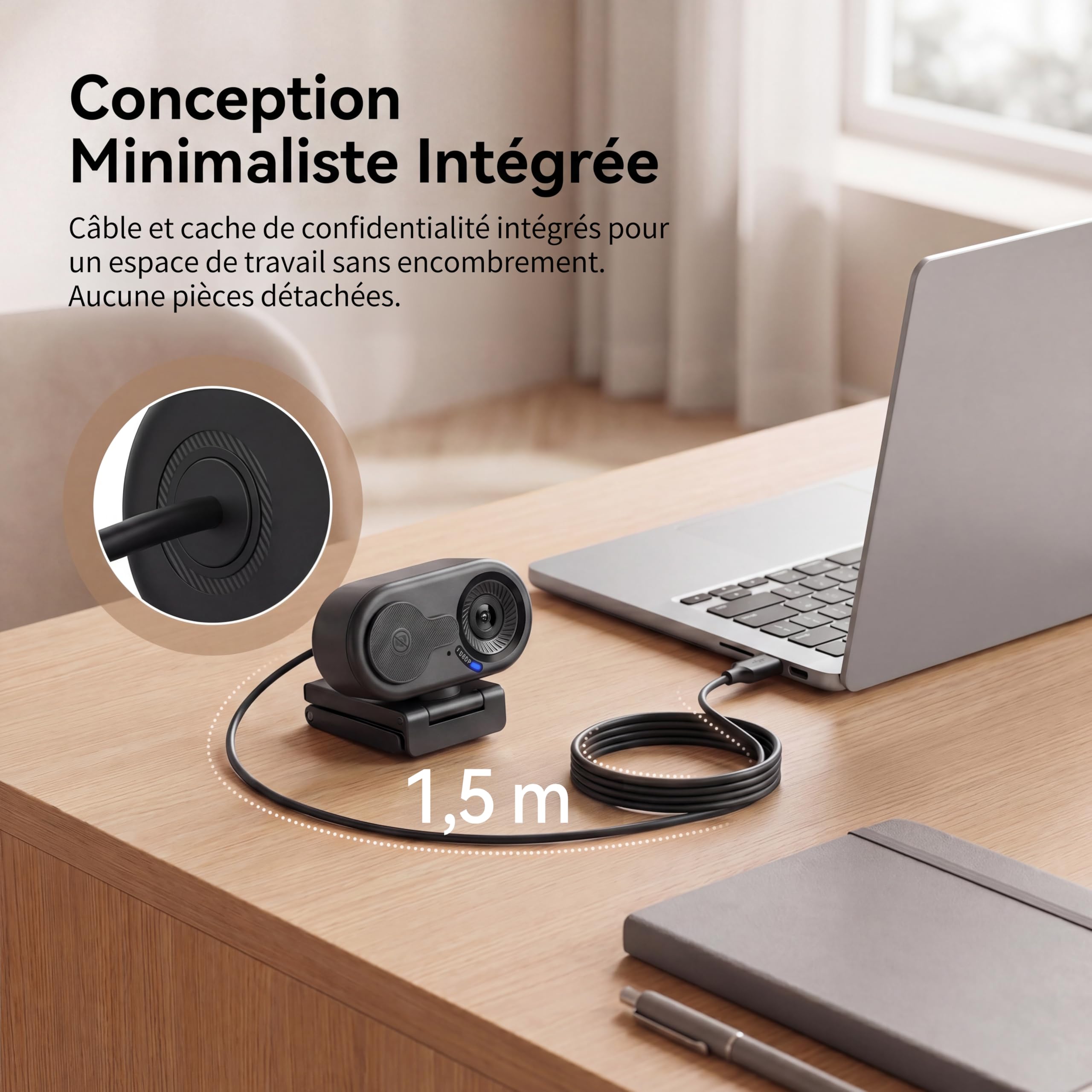 eMeet Webcam 1080P pour PC, C100 Webcam pour Ordinateur Portable avec Microphone, Web cam HD avec Cache-Objectif, Caméra d'Ordinateur 66°, Plug&Play, Caméra USB pour OBS/Twitch/Youtube/Windows/Mac