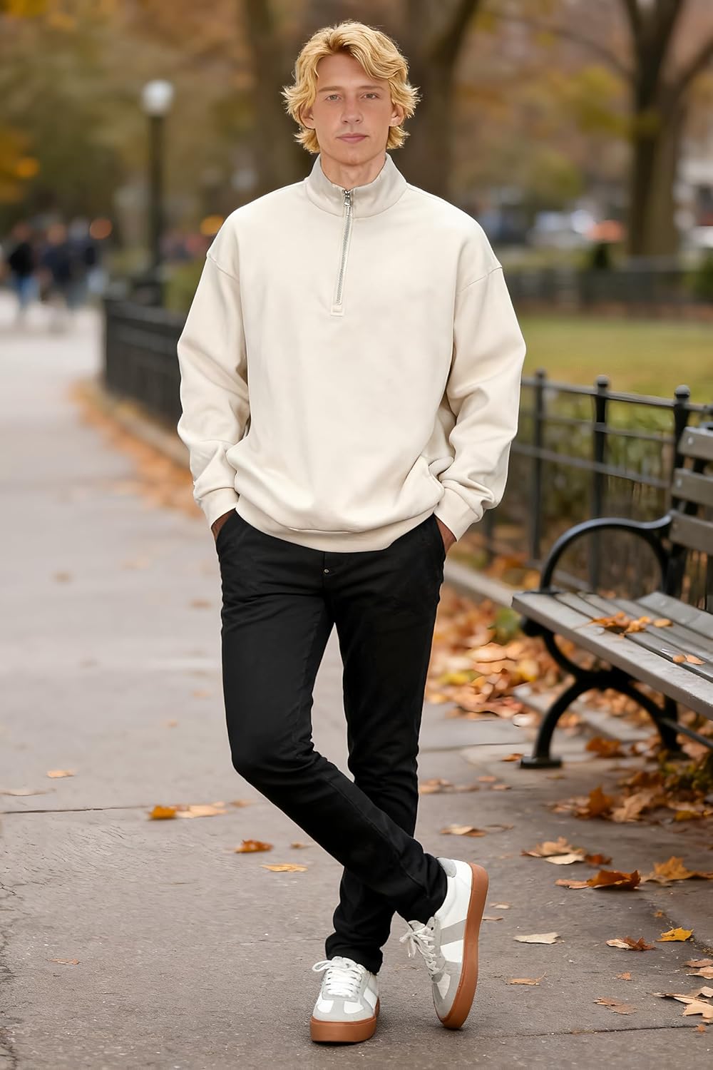 Plaid&Plain Men's Skinny Fit Chino Pants, Slim Tapered Khaki Pants with Pockets - Image 3