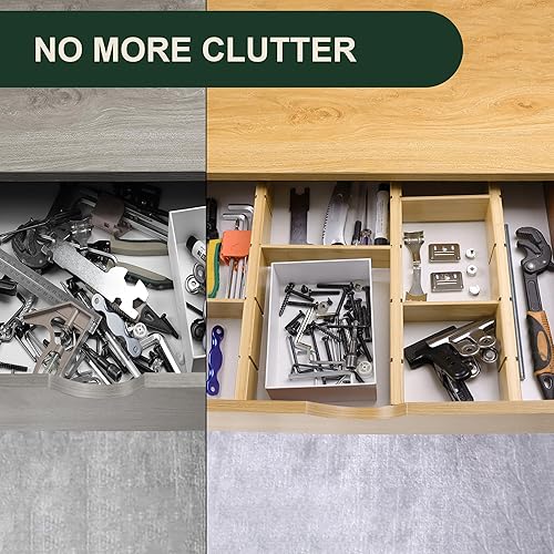 Miniatura 6 de Utoplike Divisor de cajones de cocina con insertos, organizador de cajones de bambú ajustable, 4 piezas de organización grande de cajones de madera