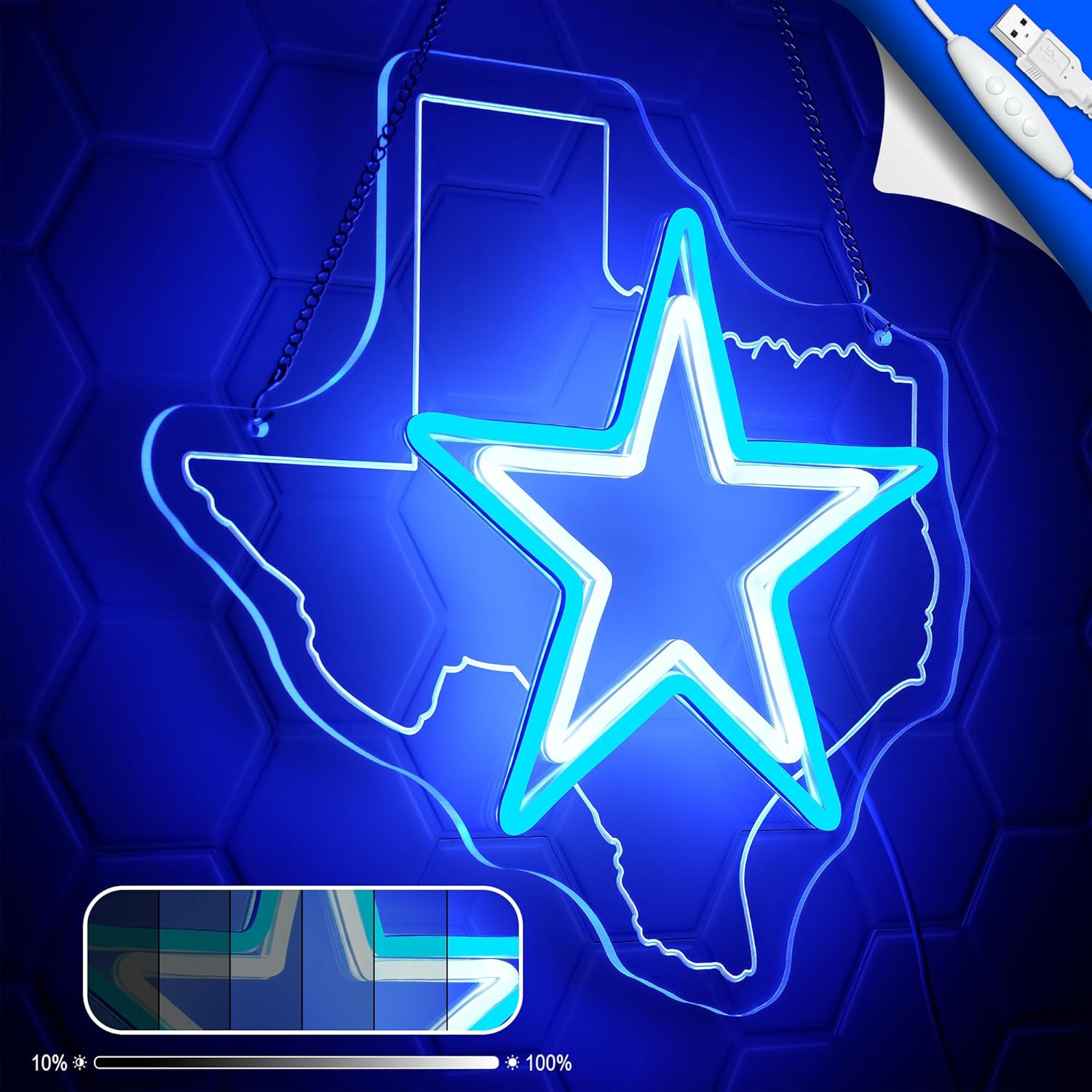 Cowboy Football Neon Sign Texas Neon Sign for Wall Decor - Neon Star Acrylic USB Powered LED Wall Art Decor, Light Up Sign Dimmable, for Man Cave Bedroom Bar Club Party Game Room 14.02 x 13.35 Inches - Image 4
