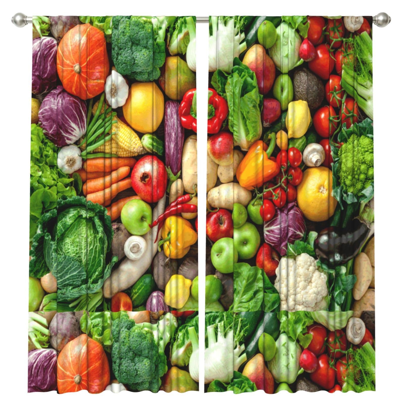 InOmak Fresh Fruits And Vegetables Printed, 2 Panels Window Curtains 52 x 84 Inch Blackout Curtains for Living Room Bedroom
