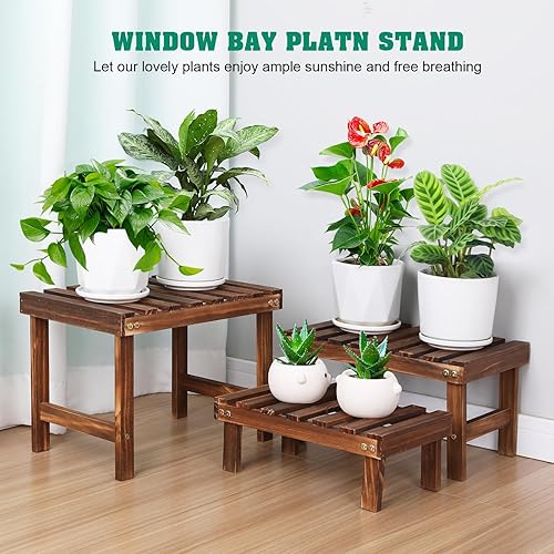 Miniatura 3 de Soportes de Plantas de 3 Niveles Pequeños para Interior y Exterior, Estante para Plantas y Macetas de Madera, Estantes de Escalera de Esquina