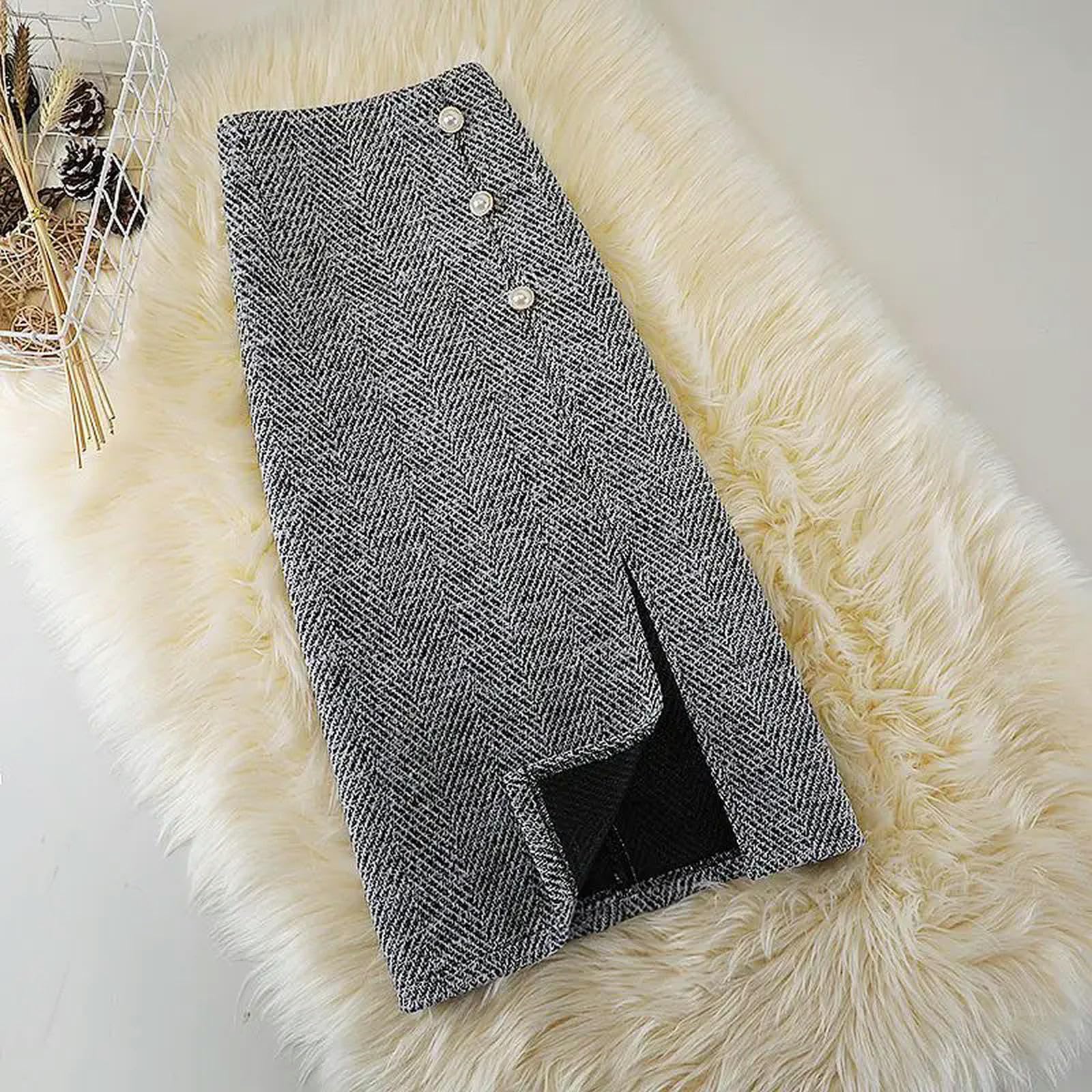 MdybF Gonna Lunga Donna Gonna A Strisce Femminile Autunno Inverno Invernale Stile Classico Stile A metà Lunghezza Split A Una Gonna Hip Una Donna