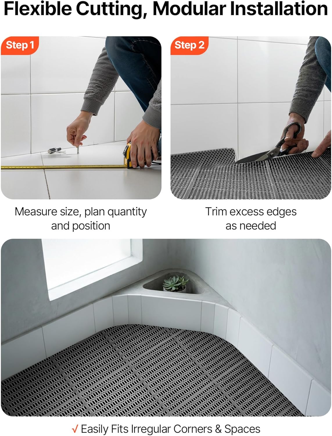 VEVOR Drainage Mat, 3 x 50 ft, PVC Non Slip Commercial Floor Mat, Wet Area Water Drain Splash Matting Hollow Doormat Roll, for Outdoor Indoor Restaurant Swimming Pool Patio Bathroom Washroom, Black