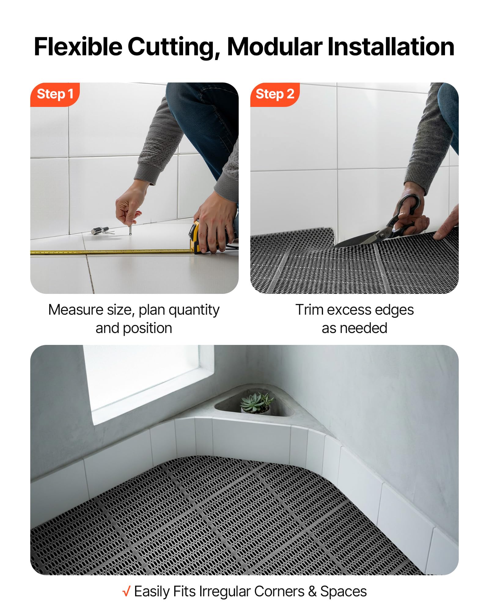 VEVOR Tapis de Drainage Antidérapant 90x1500 cm, Caillebotis Piscine en PVC, Revêtement de Sol pour Zones Humides Restauratoin Piscine Terrasse Salle de Bain, Tapis Antifatigue Drainant en Rouleau