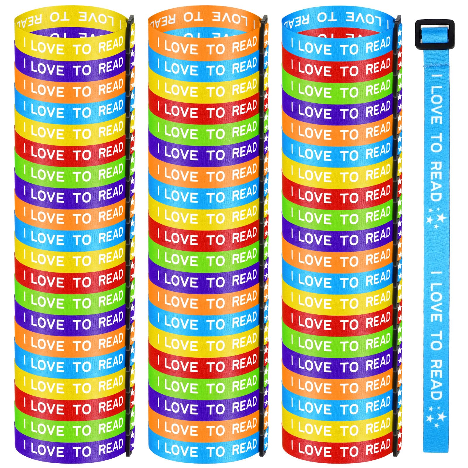 Landical 60 Pcs I Love to Read Wristbands Adjustable Webbing Bracelets Colorful Motivational I Love to Read Bracelets for School Book Lover Gifts Classroom Rewards Reading Prizes Teacher Award