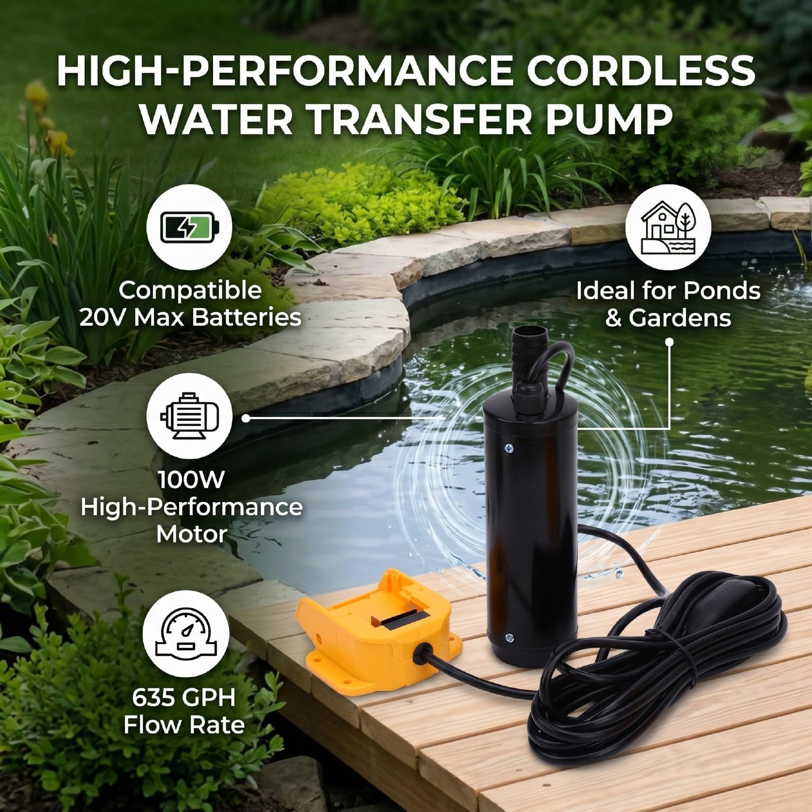 Marhynchus Pompa Travaso Acqua Senza Fili 100W, Uso Versatile