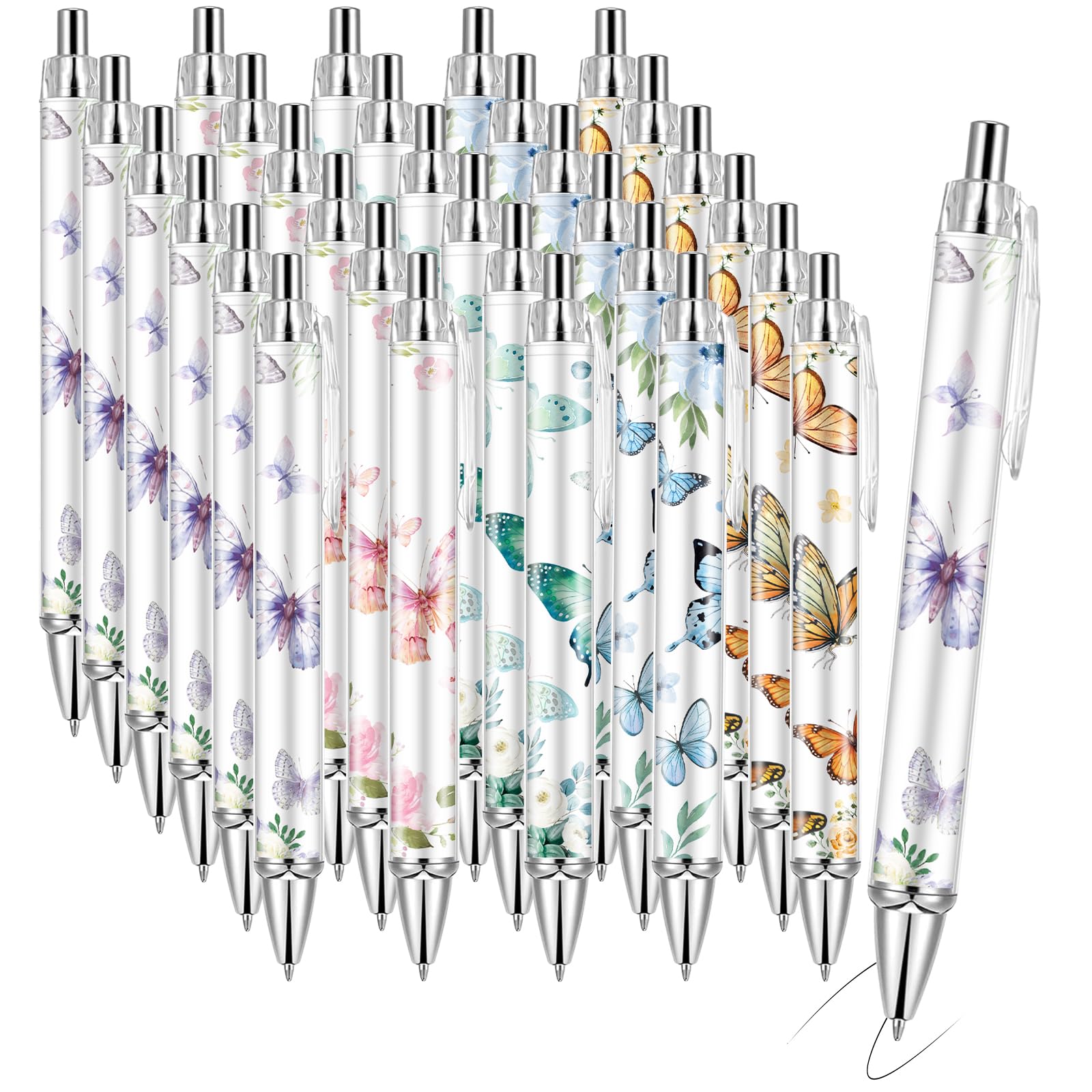Lebsitey 30 PCS Butterfly Ballpoint Pen Retractable Ballpoint Pen, 0.5mm Ball Point Pens for Office Stationery Home School Supplies for Women Teacher