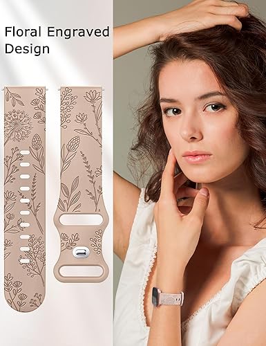 Miniatura 4 de Minyee Paquete de 3 bandas grabadas florales compatibles con Fitbit Versa 2Fitbit VersaVersa Lite bandas para mujer, lindo diseño de flores de