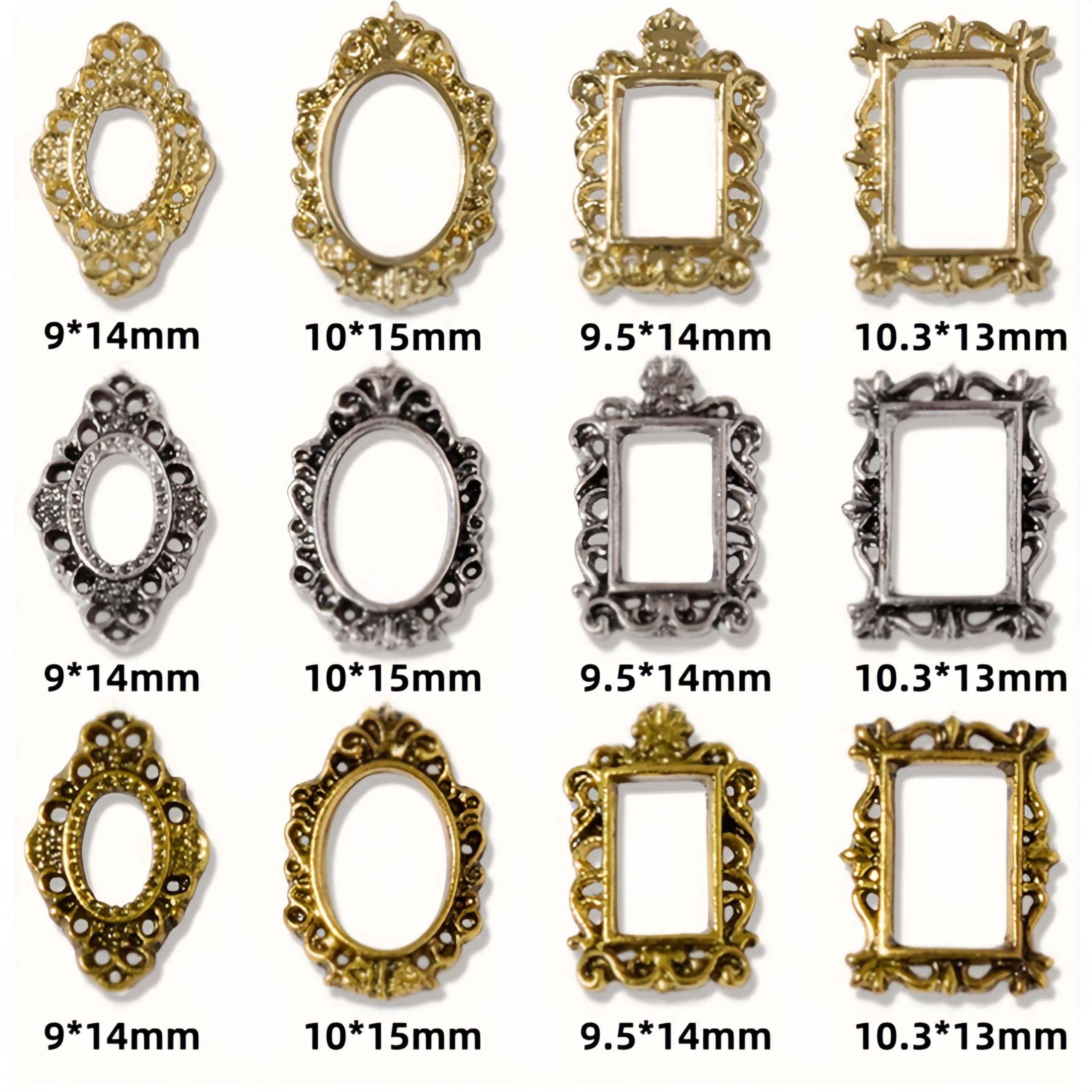 100 pezzi Retro Cornice in Lega Strass per Unghie Gotiche Cornice in Metallo Ciondoli per Unghie Inciso Cornice per Unghie Cornice Oro Argento Gioielli per Unghie Accessori per Unghie per Donne Fai da