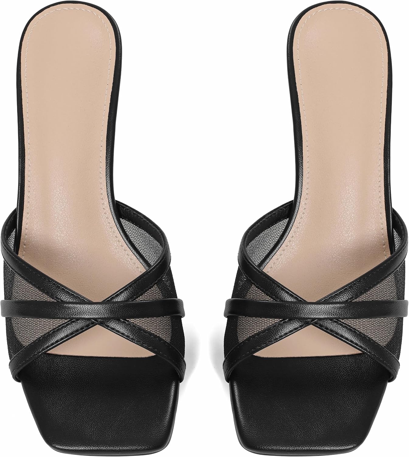 Eteridrey Kitten Heels for Women Mesh Heeled Sandals Square Open Toe Mule Heels Summer Comfortable Low Heel - Image 7