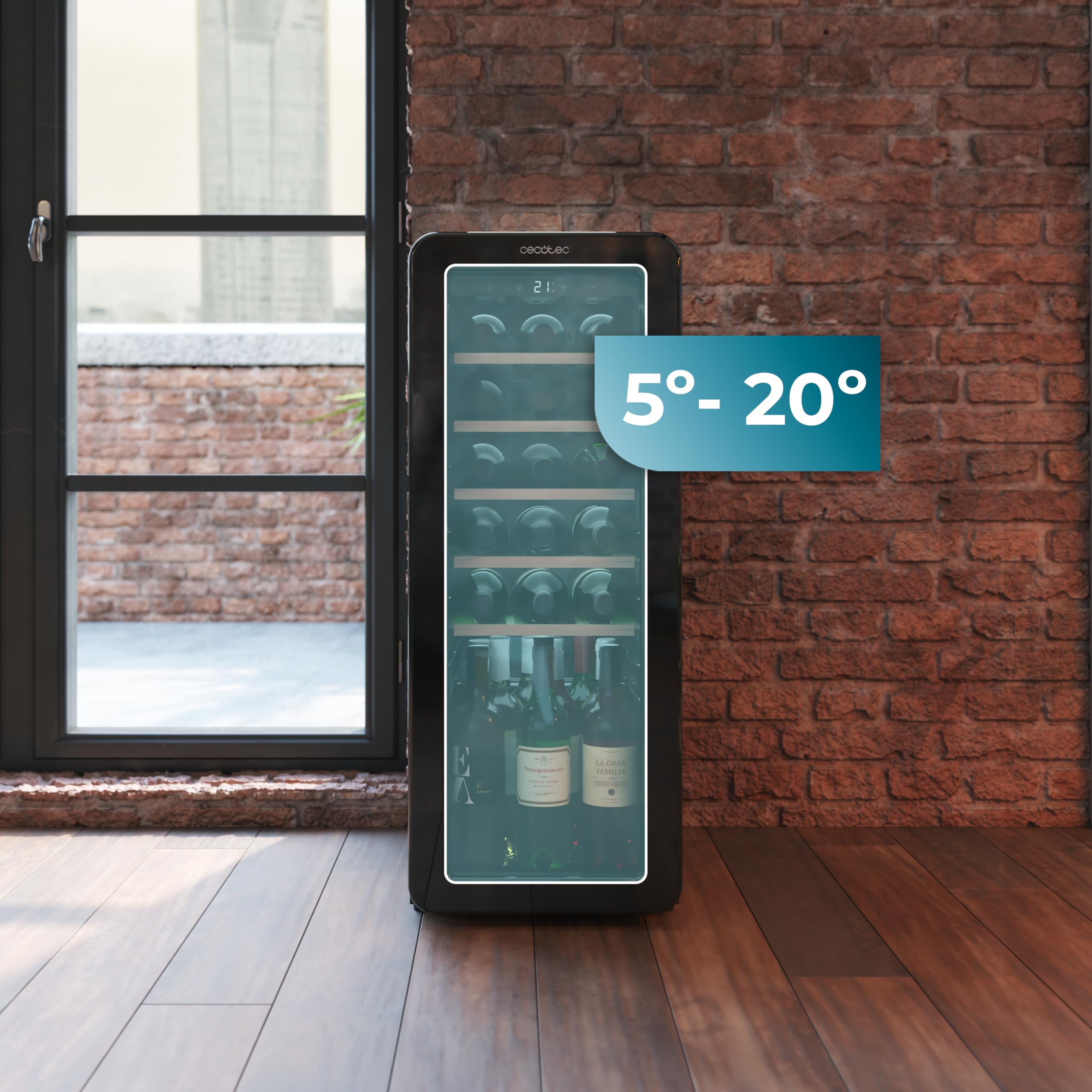 Cecotec Cantinetta 24 Bottiglie Retrò Bolero Grandsommelier Origin 24 Hit Green. Finitura Verde Controllo Led, Temp. 5-20ºC, NoFrost, Ripiani In Legno, Luce Interna, Ventilazione