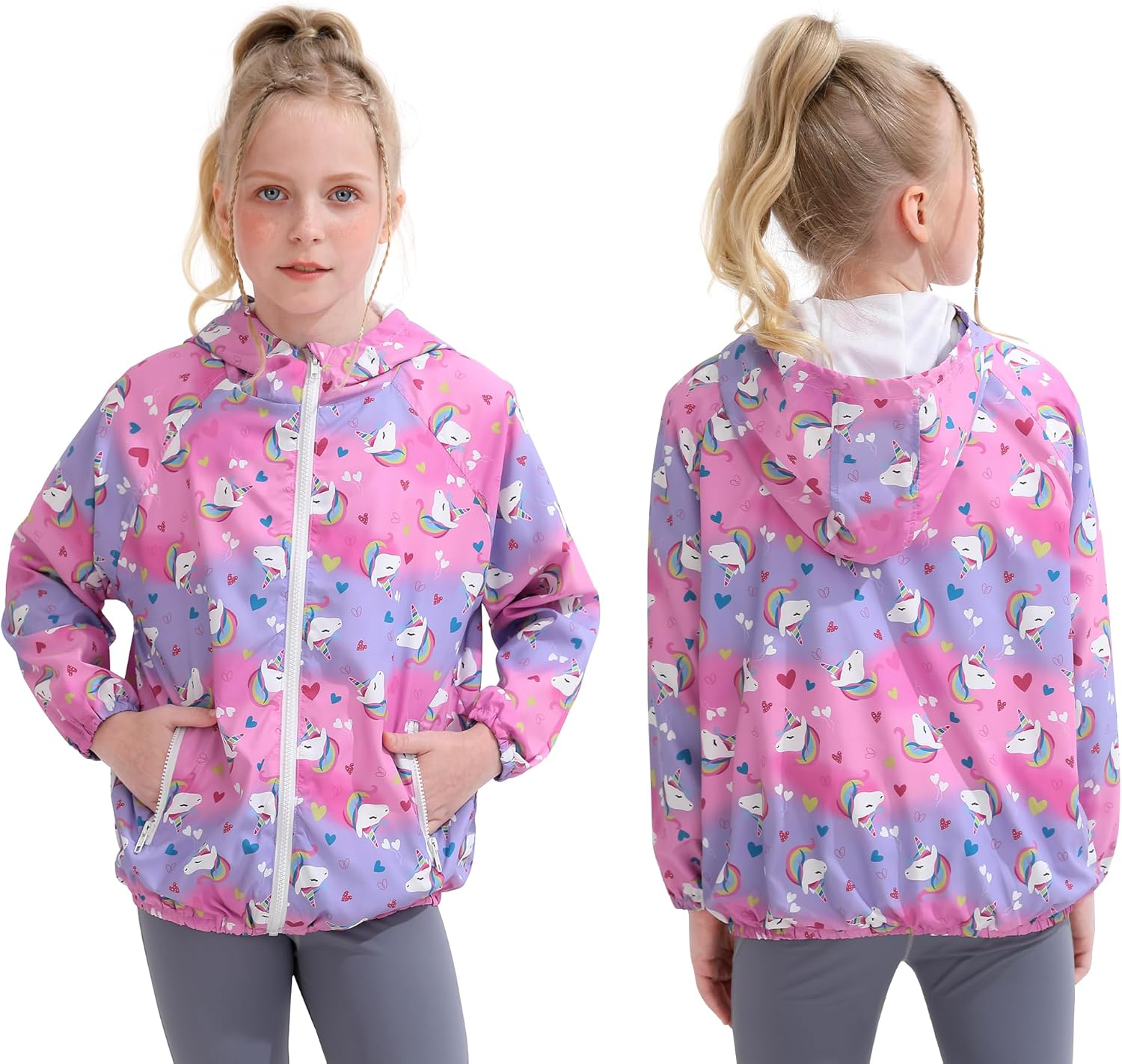 Toddler Girls Jacket Lightweight Hooded Windbreaker Kids Water-Resistant Light Rain Jacket Print Outwear 4-10Y - Image 2